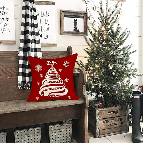 Miniatura 5 de RABUSOFA Juego de 2 fundas de almohada de Navidad de 20 x 20 pulgadas, almohadas decorativas para árbol de Navidad, fundas de almohada de copos de