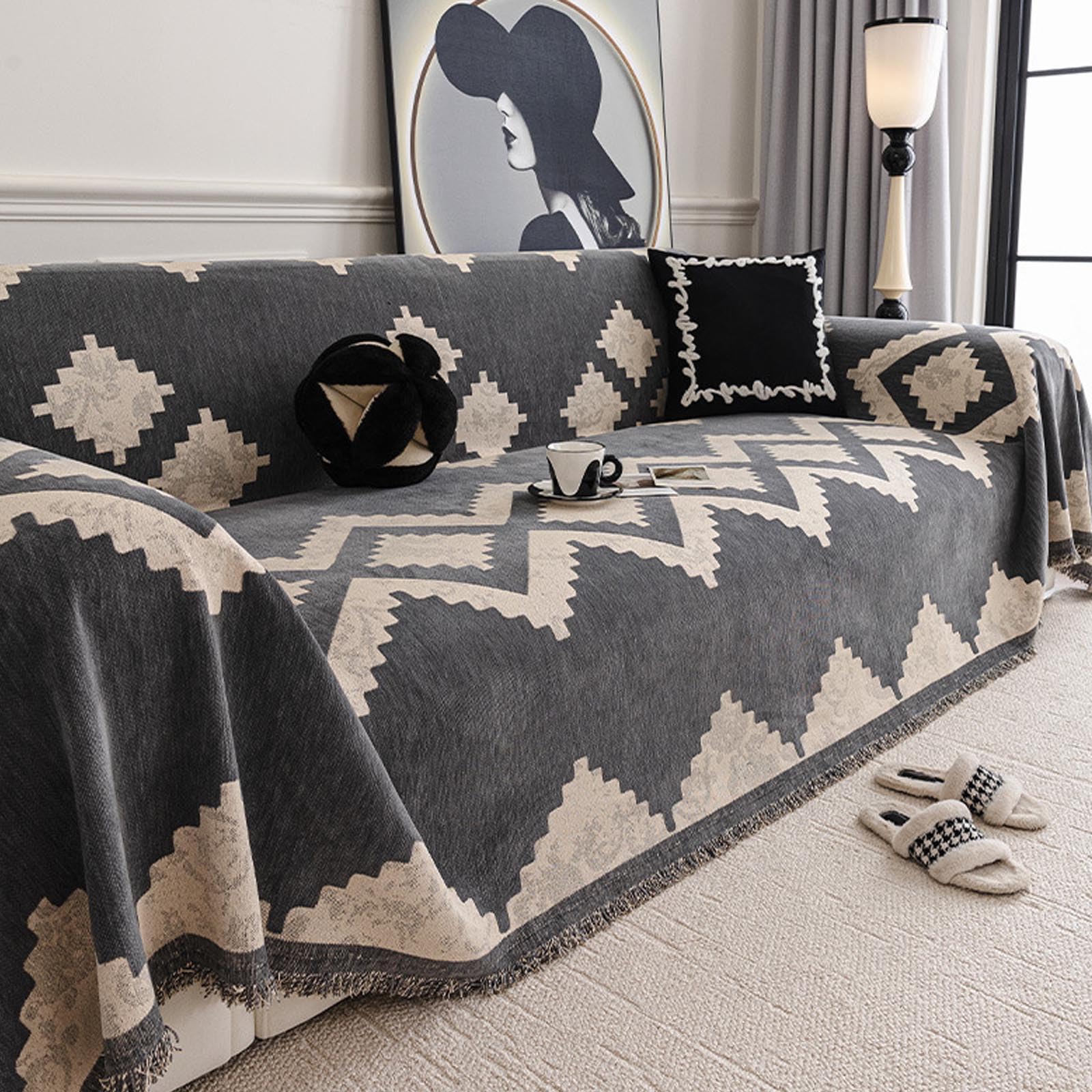 Housse de canapé en chenille pour canapé sectionnel 180 x 230 cm gris