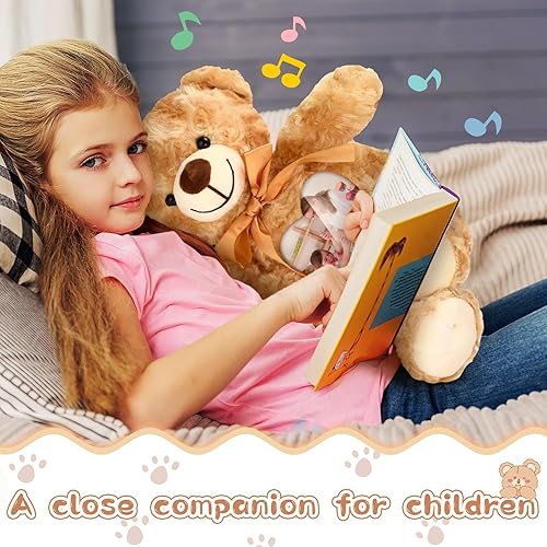 Miniatura 4 de Silipull Recuerdo oso de peluche de terciopelo rosa de 12 pulgadas con grabador de voz marrón, animal de peluche con marco de fotos, regalo