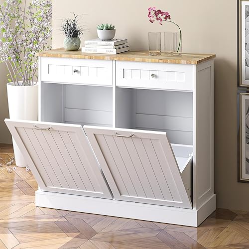 Rovibek Gabinete de basura con doble inclinación hacia fuera con cajón de almacenamiento, bote de basura oculto multifuncional para cocina, baño,