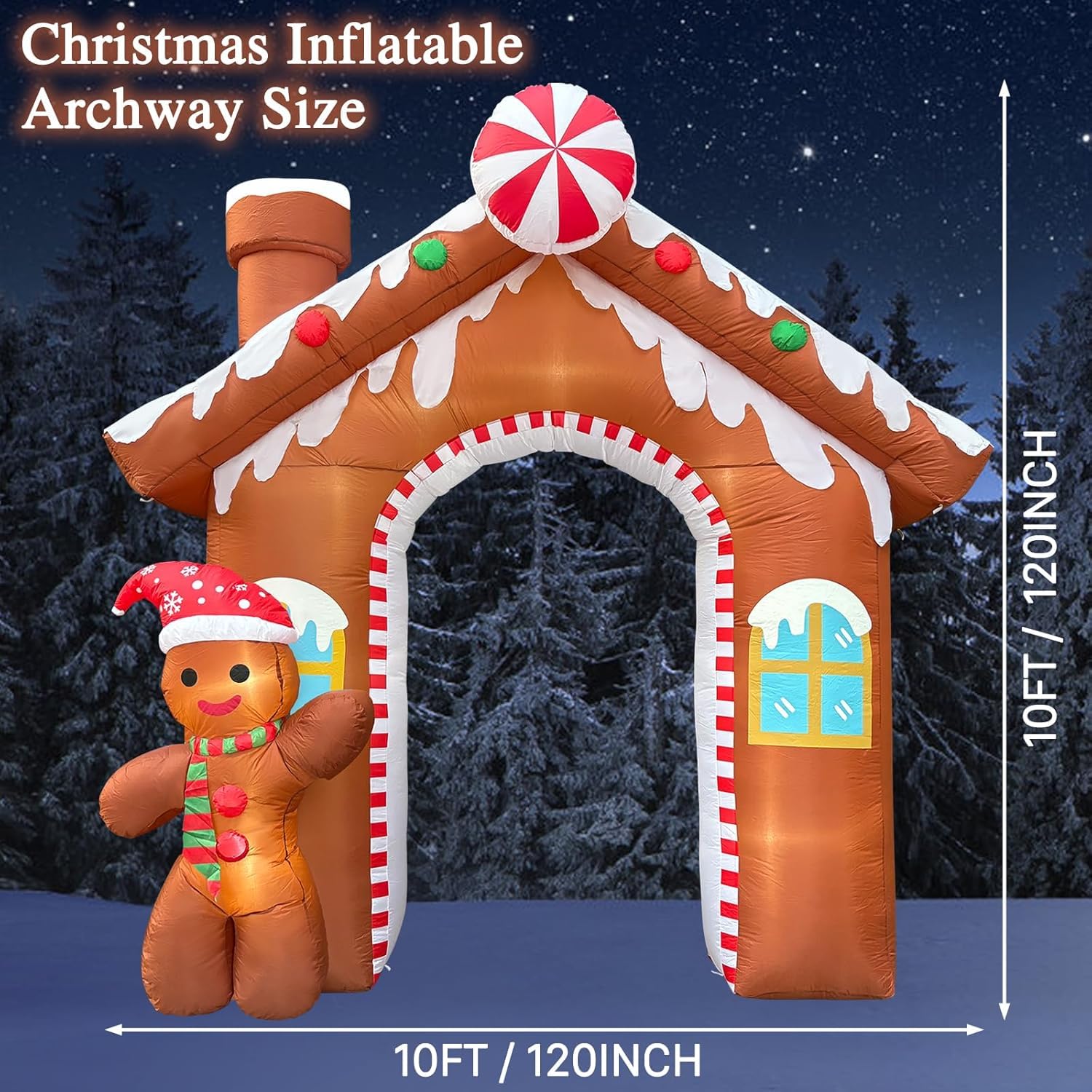 Arco de Navidad inflable para casa de jengibre de 3 m, con hombre de jengibre, decoración exterior con luces LED integradas para jardín, césped, fiestas de Navidad y otras ocasiones festivas