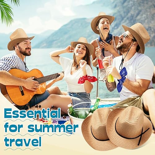 Miniatura 4 de SATINIOR 12 Set Straw Cowboy Hats & Bandanas - Cowboy Party Hat Costume with Head Bandana