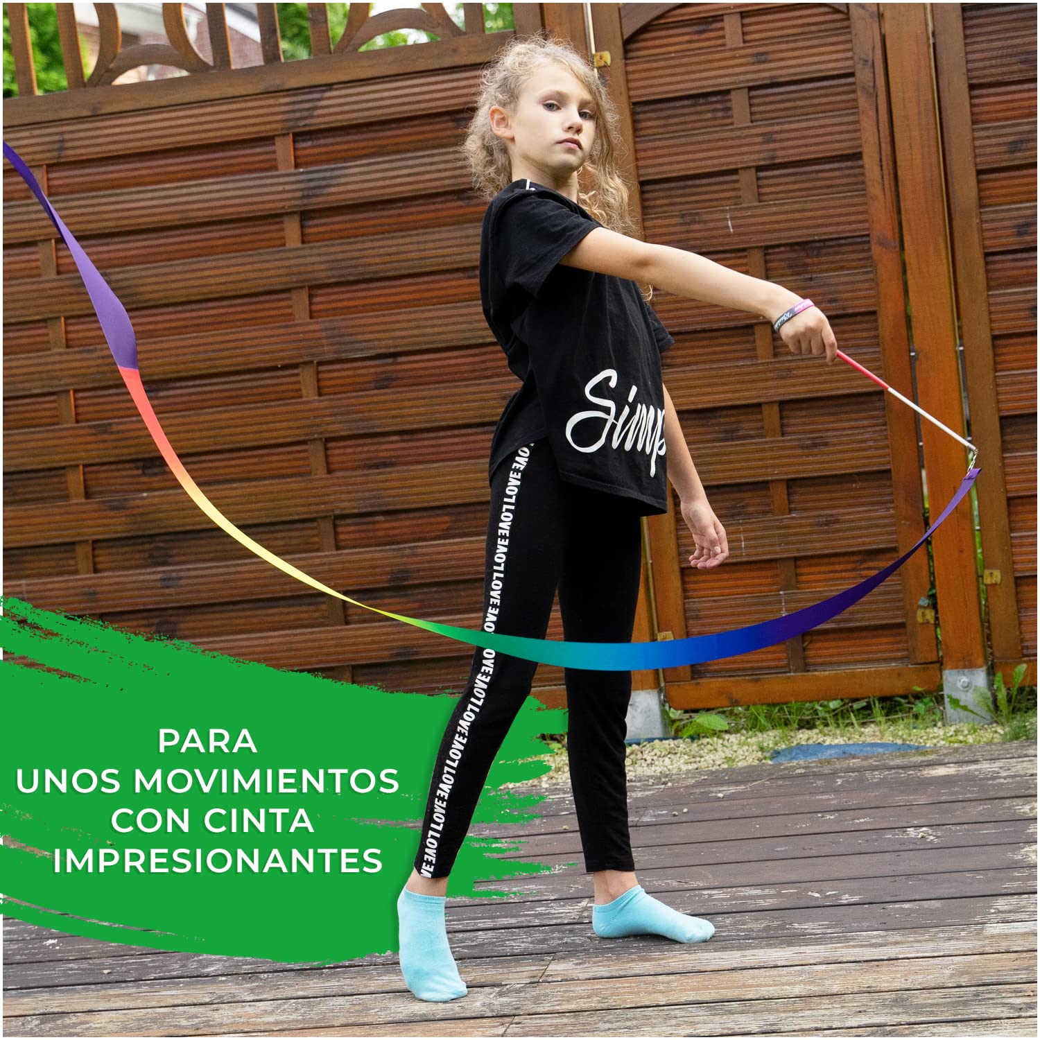 Kleintober Banda de gimnasia de alta calidad con varilla, para niños, arco iris, banda de baile con instrucciones de imágenes para ejercicios, regalo óptimo para niñas