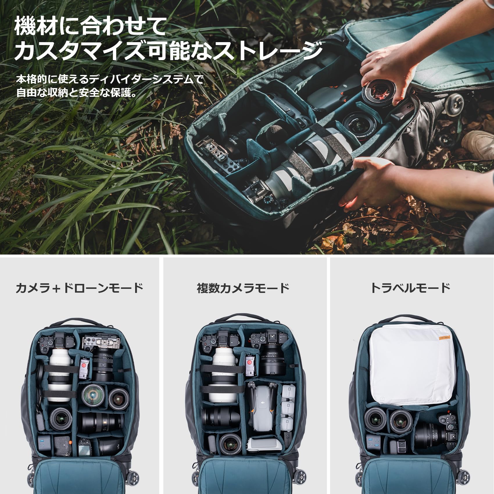 PGYTECH Zaino per fotocamera a rullo, 30 l, borsa per fotocamera, capacità espandibile, impermeabile, ruote rimovibili, custodia per il trasporto, viaggio, valigia, zaino, 2 vie, divisore, stoccaggio