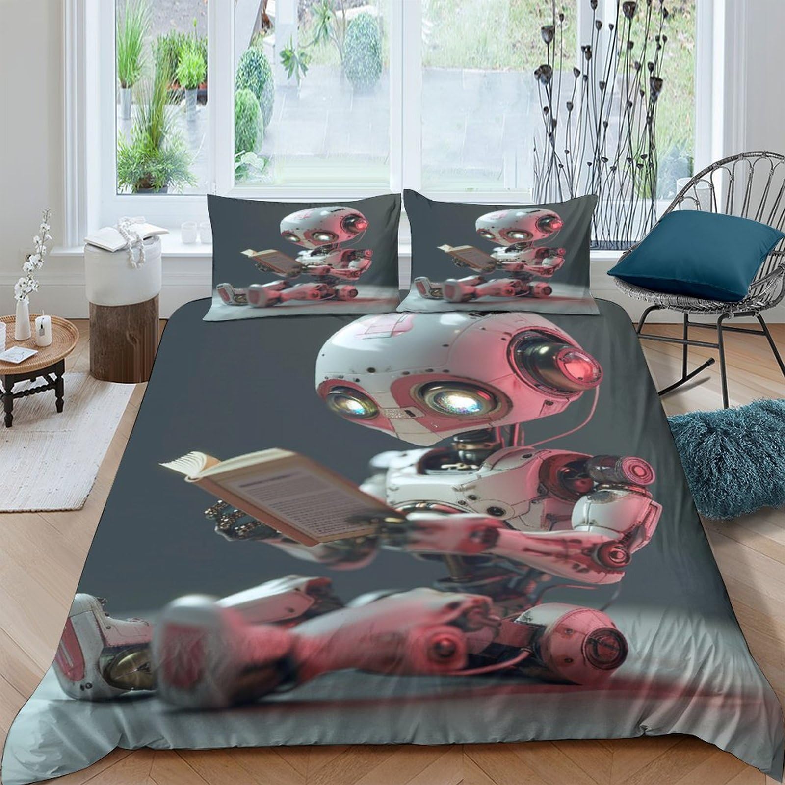 Housse de couette robots icobes 200x200cm avec taie d'oreiller pour lit double enfant
