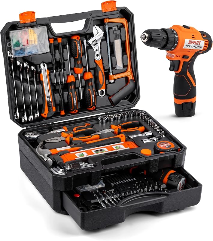 12V Cordless Drill Set Tool Kit Mechanics Tools set Power Drill 217Pcs | Tool Box Tool Set With Drill Crescent Wrench Set Tools Set
