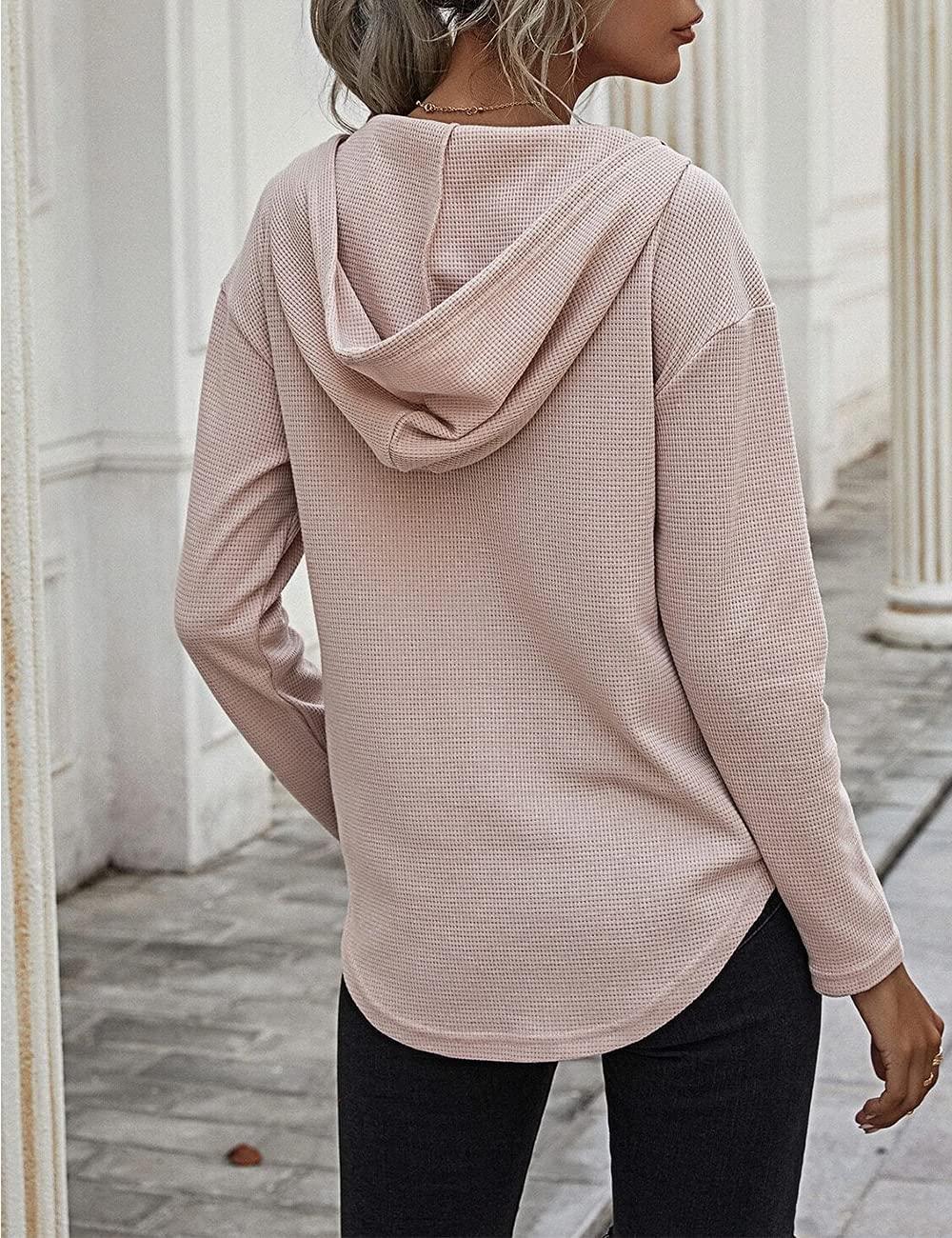 Cuptacc Felpa Donna con Cappuccio 2024 Maglione Scollo A V Autunno Maglia Manica Lunga Camicia Elegante