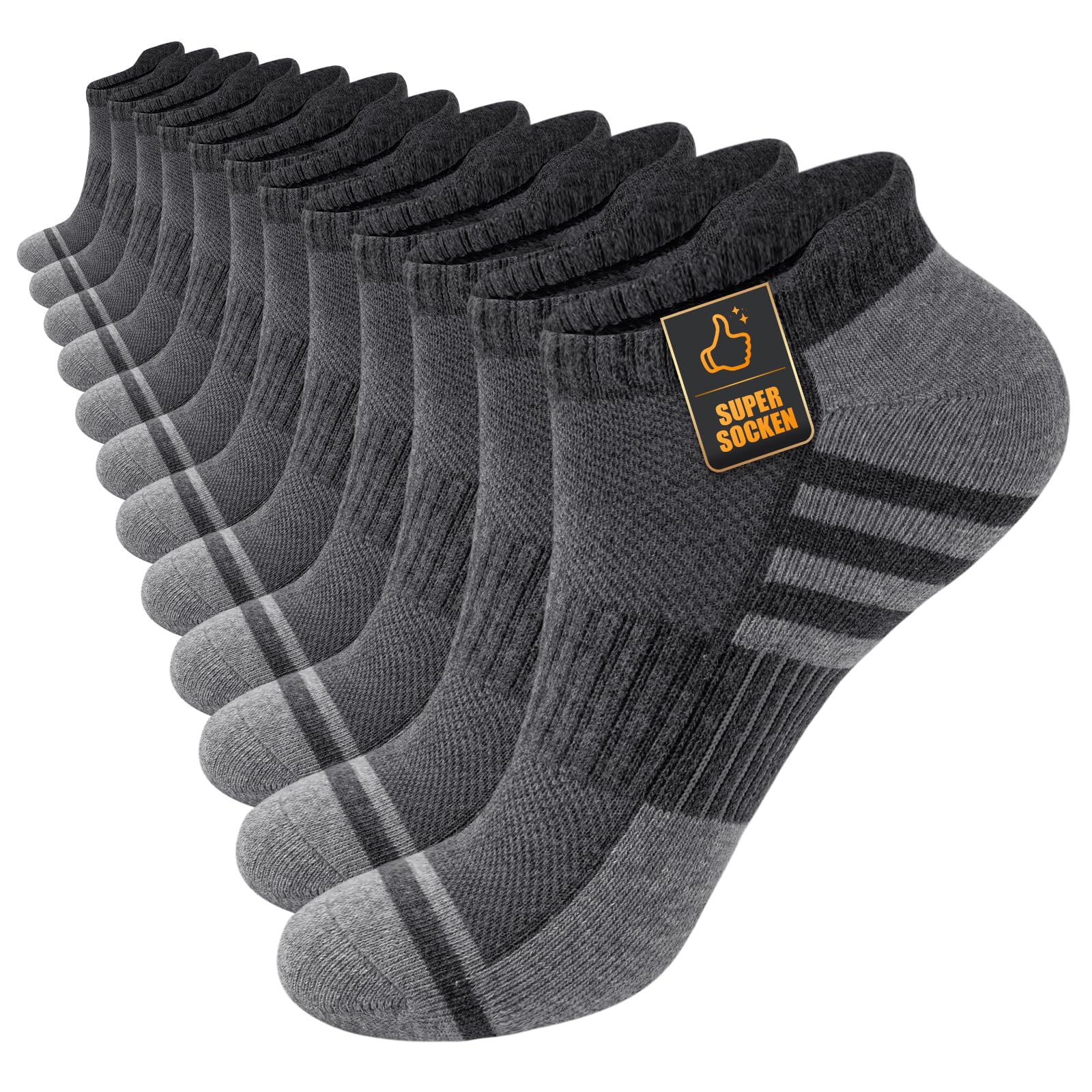 Stoeury Sneaker Socken Herren Damen 43-46 39-42 35-38 47-50, 6 Paar Atmungsaktive kurze Sportsocken Laufsocken, Anti Schweiß Gepolsterte Baumwolle Sneakersocken
