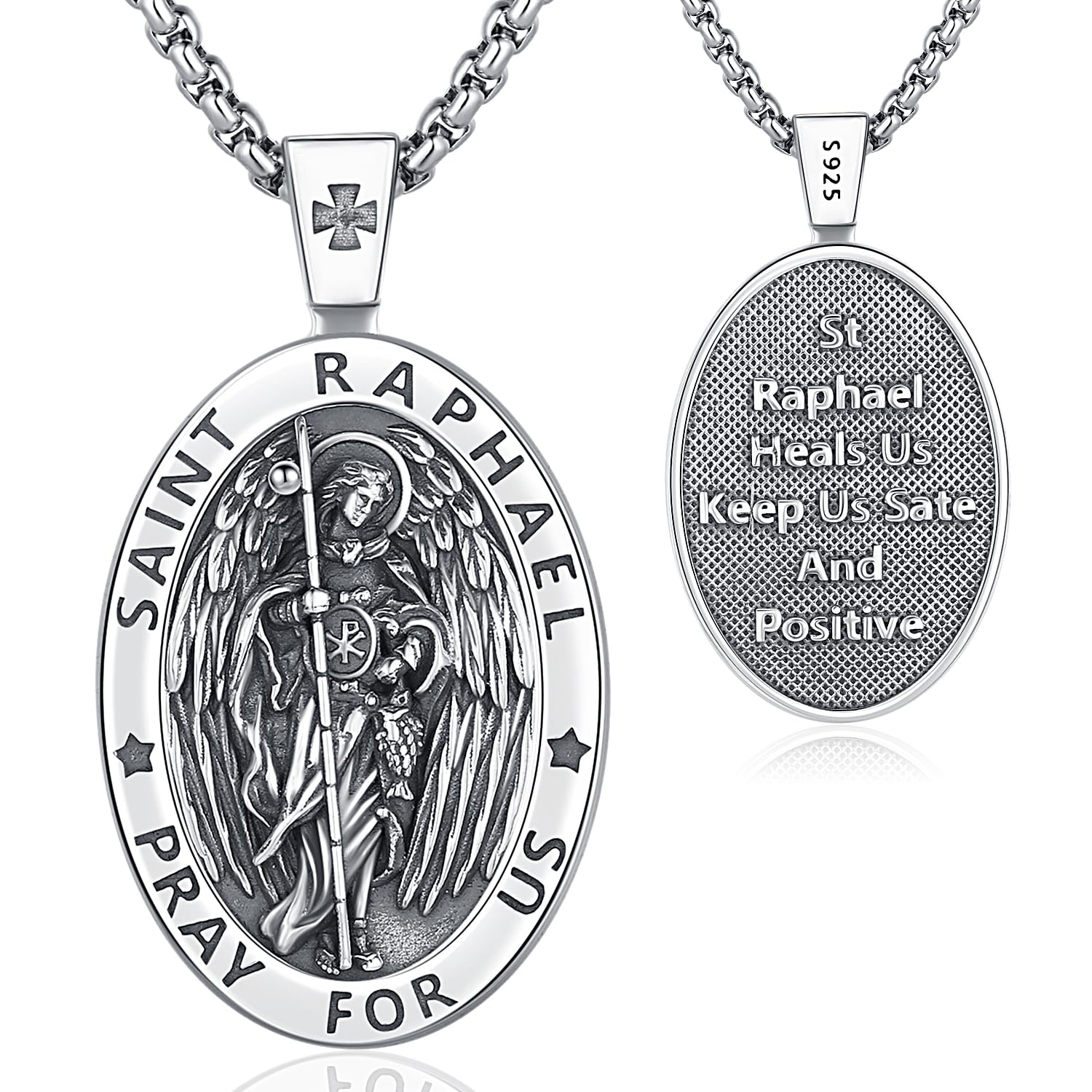 FriggemArcángel Miguel/San Benito/San Patricio/San Andrés/Virgen María/San Cristóbal/Cruz Colgante de plata de ley 925 Collares Joyería Amuleto Religiosas Regalos para Hombre Mujer