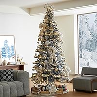Vista 169 de Glitzhome Prelit Christmas Tree, 6ft Flocked Artificial Christmas Tree Serene Snowscape Fir with 300 Warm White Lights for Home, Office, Party