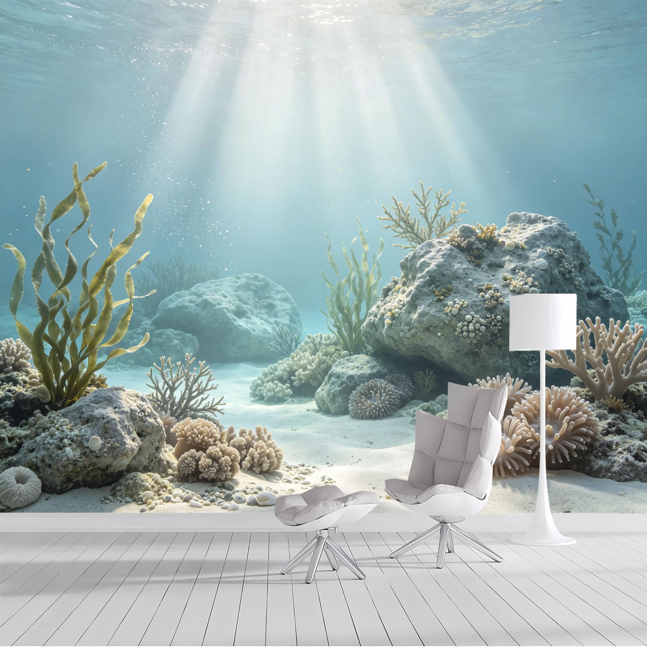 Custom Size Wall Mural Underwater Coral Ocean Sea Life Kelp Landscape Watercolor SelfAdhesive Wall Fabric Removable Peel and Stick Wallpaper Wall Decor for Living Room Bedroom Bathroom