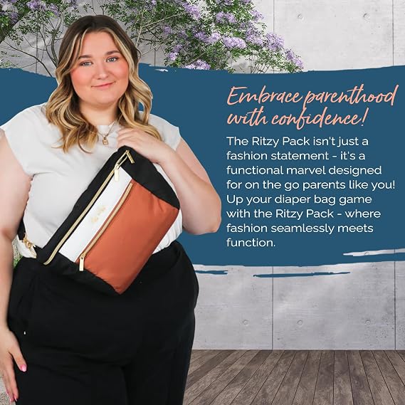 Itzy Ritzy's Fanny Pack & Crossbody Diaper Bag - Multi-Use Lightweight Bag Features 6 Pockets & an Adjustable Strap - Wear As a Crossbody, Belt or Shoulder Bag (Coffee & Cream)