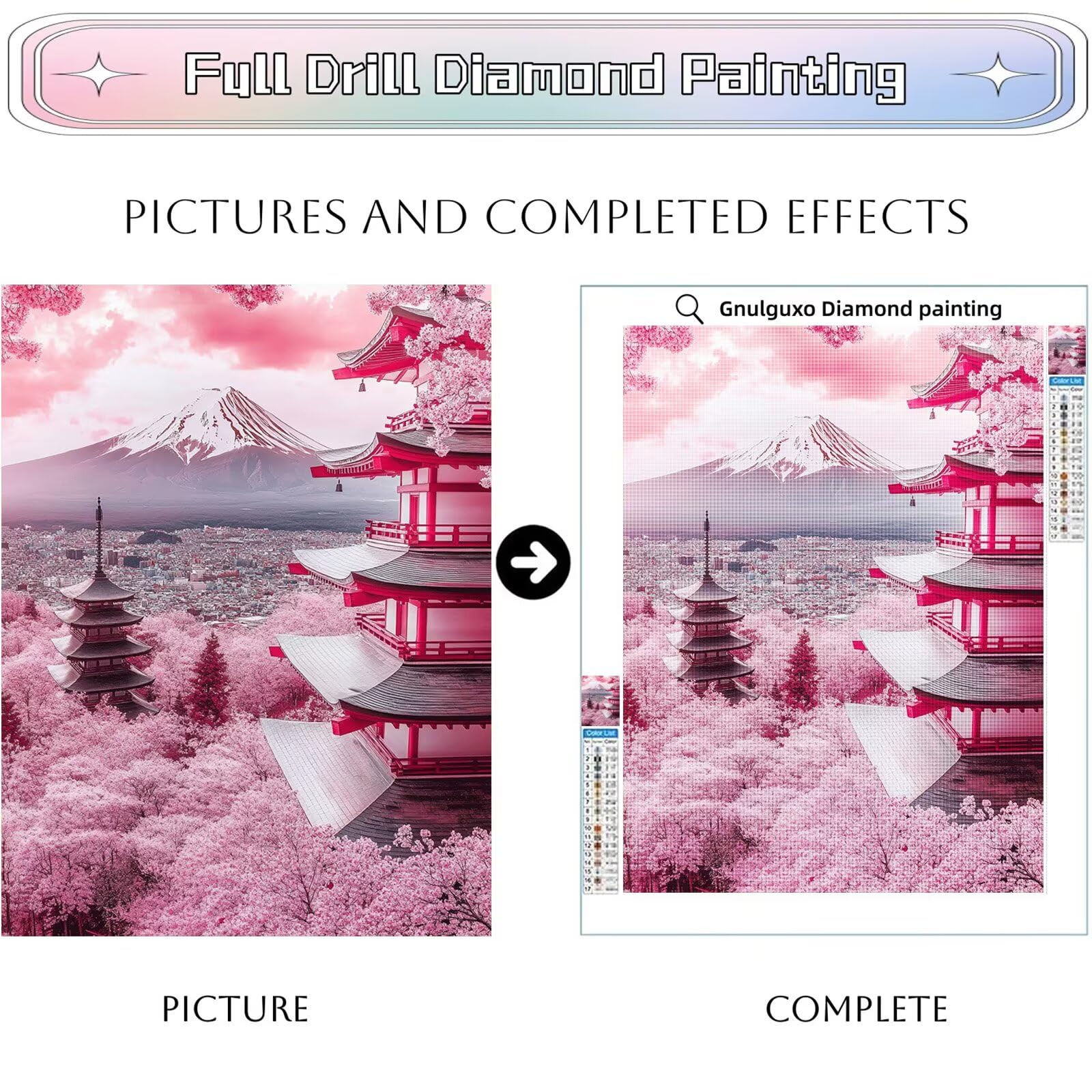 Diamond Painting Erwachsene Berg Fuji 5D Diamond Painting Landschaft Muster DIY Set Erwachsene Anfänger, Vollbohrer Diamanten Malerei Bastelset für Zimmer Wand Deko Schlafzimmer 60x90cm, Model638