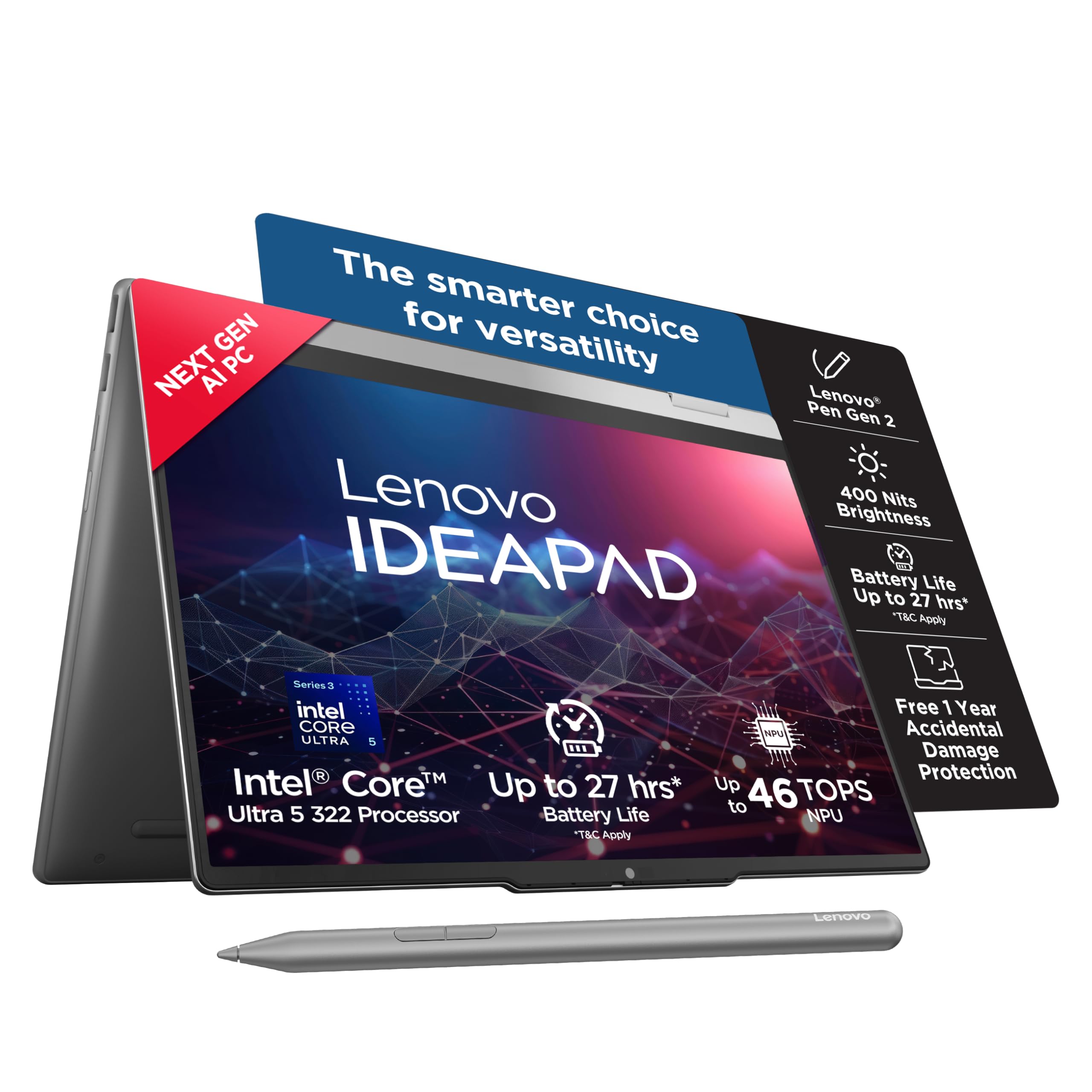 Lenovo IdeaPad 5 2-in-1 Convertible Laptop Intel Core Ultra 5 322 16GB RAM 512GB SSD 14" (35.5cm) WUXGA IPS Copilot+PC Windows 11 MS365 Basic+Office 2024 Lenovo Pen 2 1Yr ADP Grey 1.54Kg 83UG000HIN-image-48