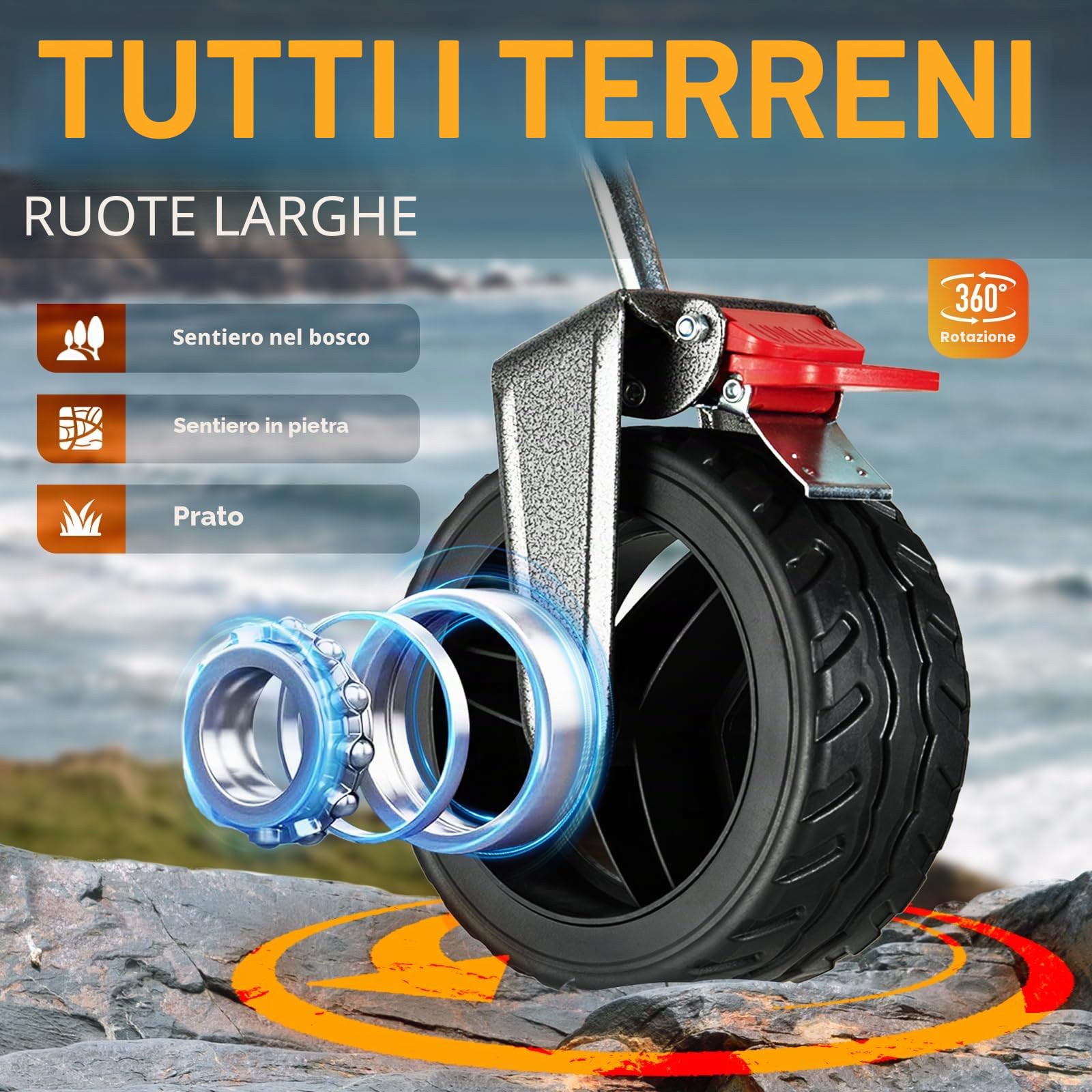OVERMONT Carrello da Giardino Pieghevole - 200 L/136KG Carrelli da Trasporto Extra Lungo - Carrello da Campeggio Pieghevole con Grandi Ruote per Tutti i Terreni - con Tasca Laterale e 2 Freni