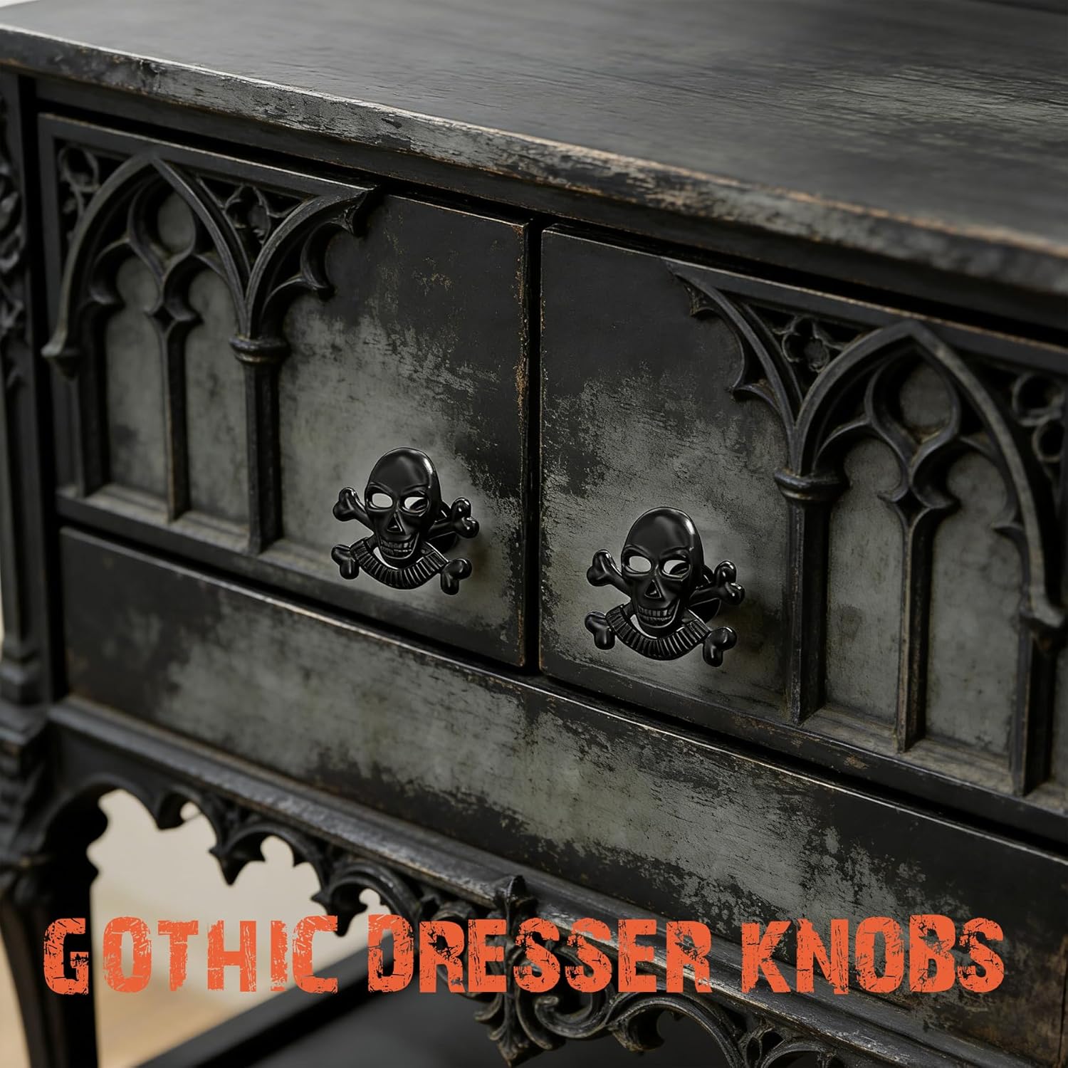 8PC Skull Skeleton Cabinets Knobs, Gothic Drawer Knobs Cool Skull Bookcases Dresser Pulls Vintage Cabinet Pulls Used for Kitchen Cupboard Bathroom Wardrobe Hardware Furniture (Black)
