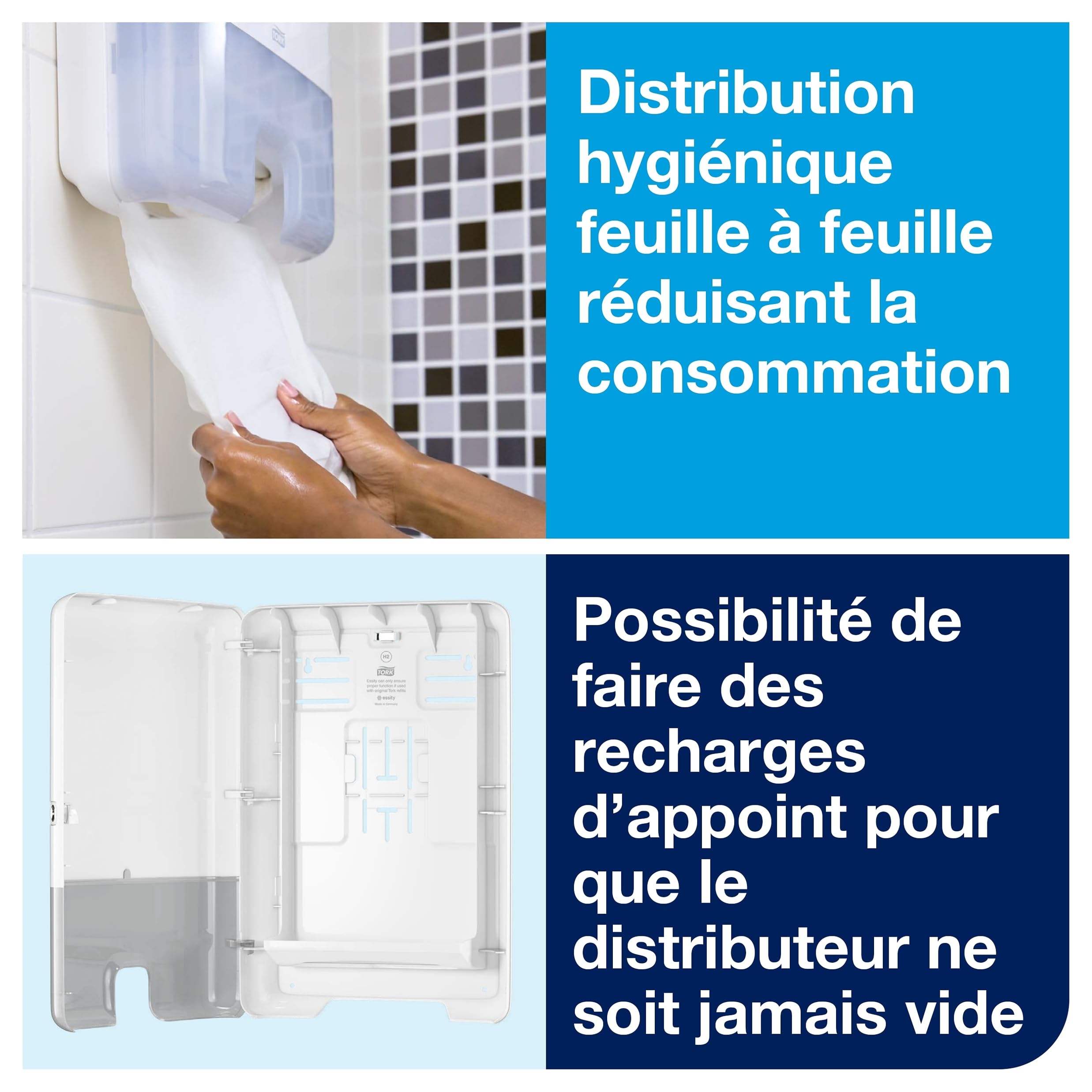 Tork Xpress Distributeur murale pour essuie-mains interfoliés blanc H2, distribution feuille à feuille, gamme Elevation, 552000