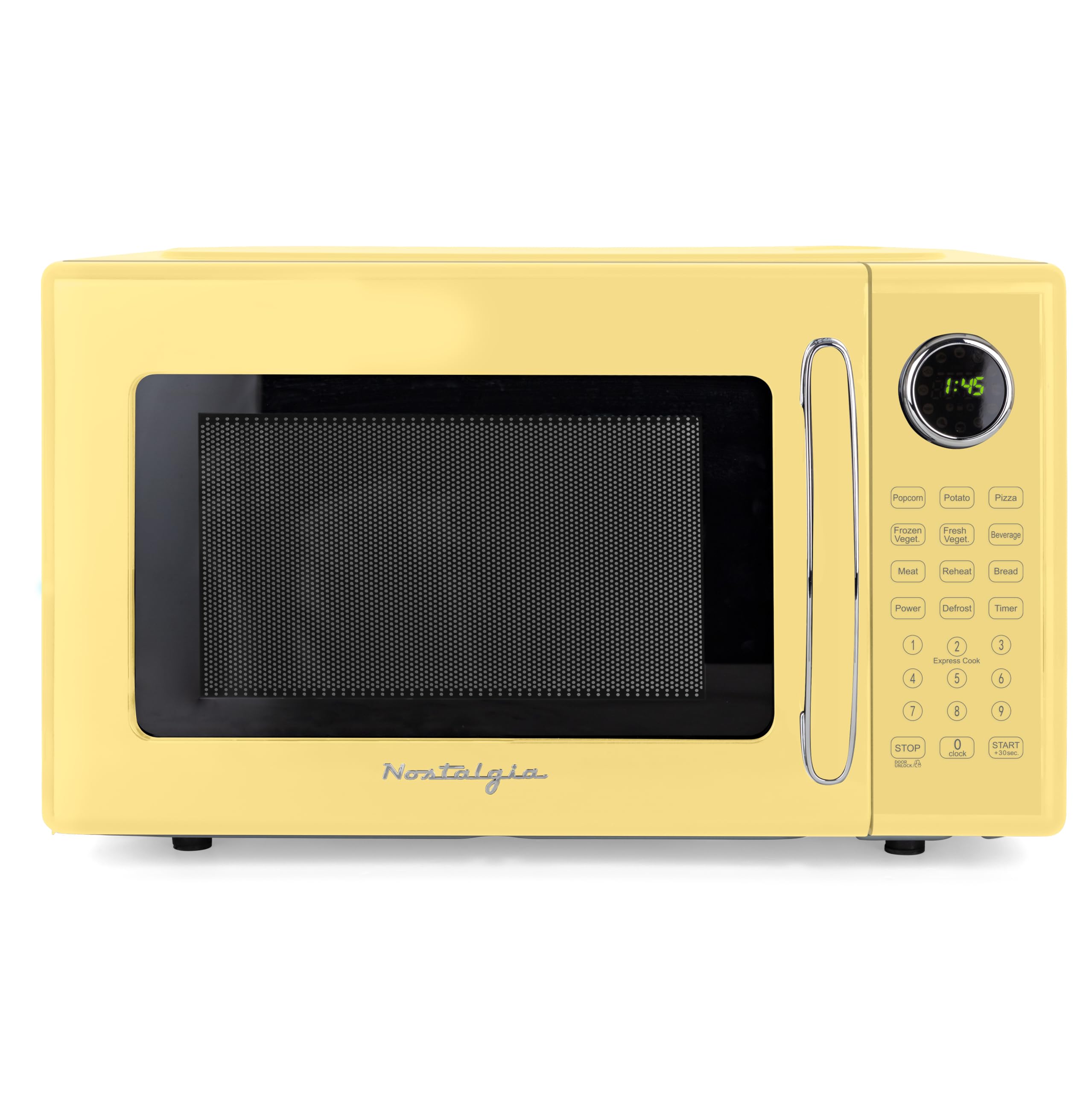 Nostalgia Modern Retro Compact Countertop Microwave Oven - 1.1 Cu. Ft. - 1000-Watts with LED Digital Display - Child Lock - Easy Clean Interior - Yellow