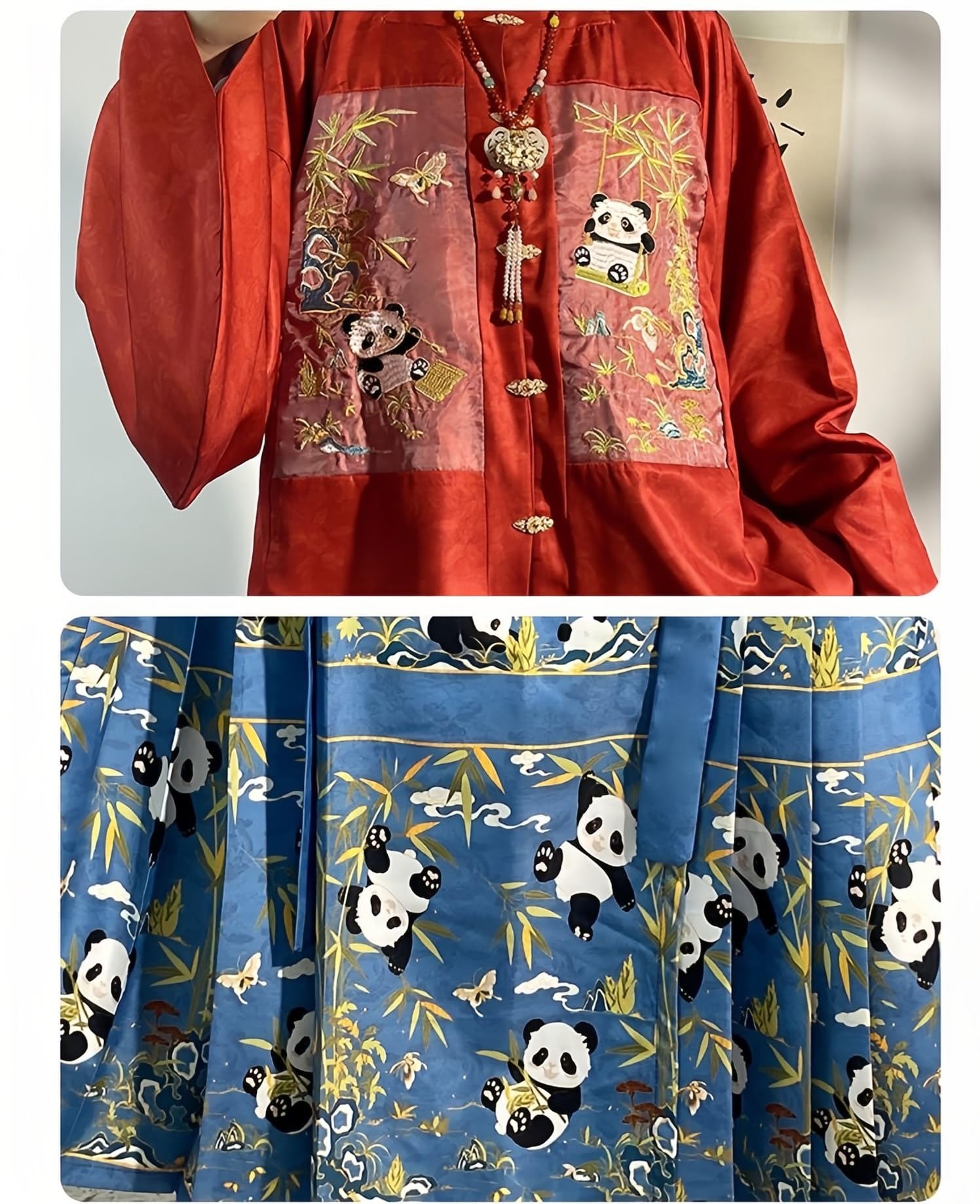 Chiński tradycyjny kostium Hanfu Dress, chińska od dla kobiet Płaszcz z haftowanym kołnierzem i pluszowa kurtka Spódnica z twarzą konia Noworoczna(Red,Medium)