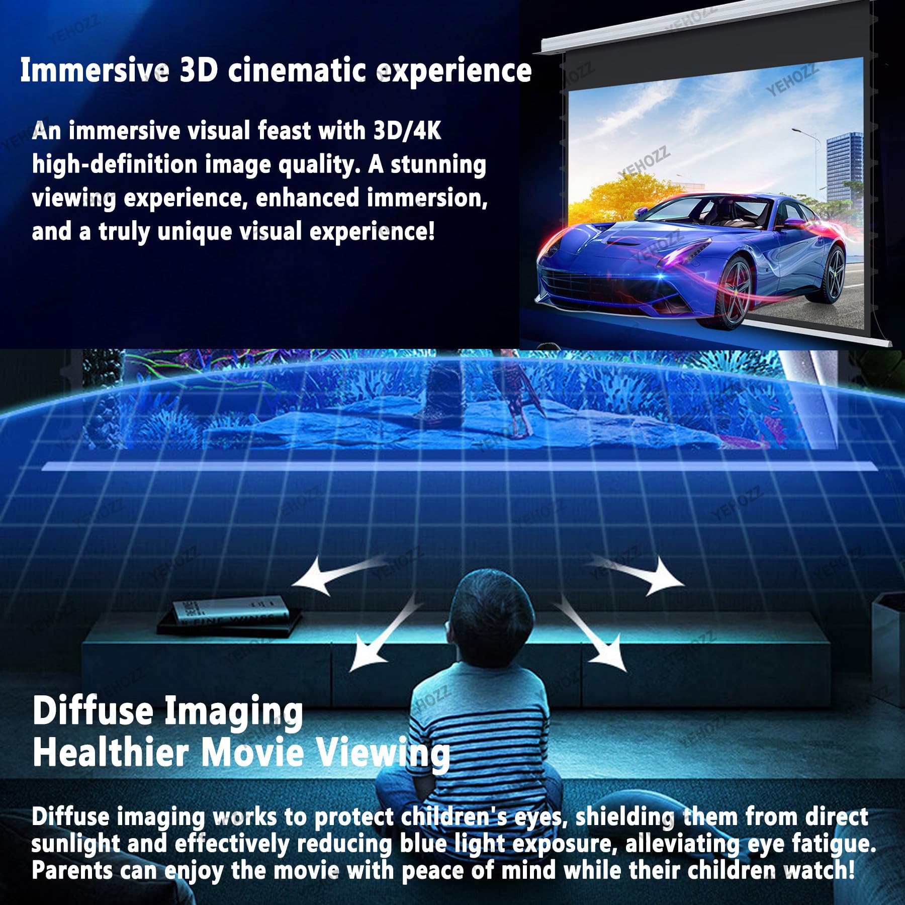 Schermo di Proiezione Motorizzato con Sollevamento da Pavimento, Supporta qualità Dell'immagine Ad Alta Definizione 3D/4k, Telecomando Wireless, Proiezione Portatile 100inch