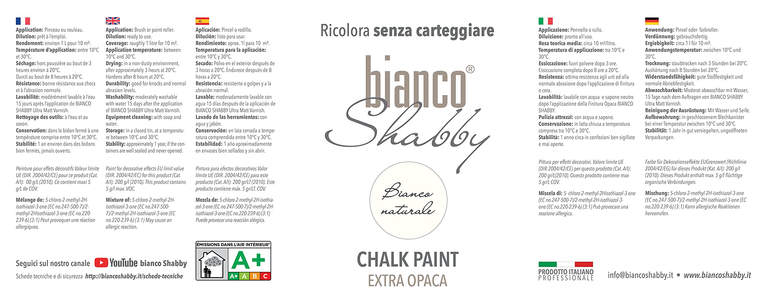 Pintura Shabby Chalk Paint & Cera profesional – Pintura Shabby Chic (1 litro) + cera profesional neutra (500 ml), blanco