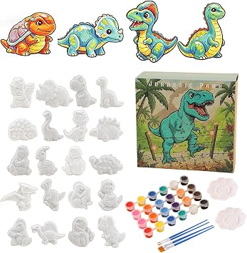 GloomGlo 24Pcs Dinosaur Paint Your Own Plaster DIY Kids Ceramic Craft Set