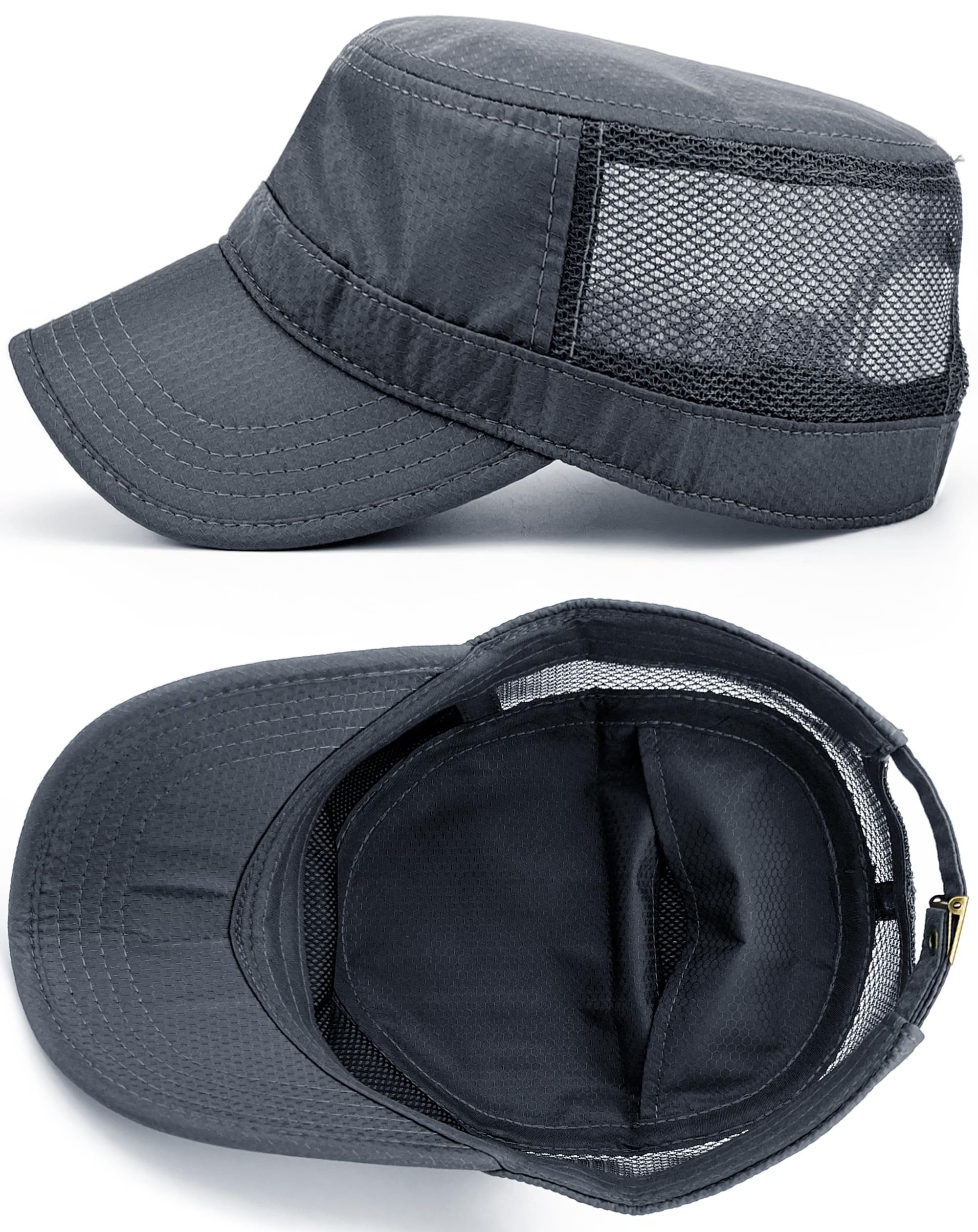 Inner Pocket Cadet Caps for Women Mesh Back Army Military Hats for Men Breathable Flat Top Dad Cap