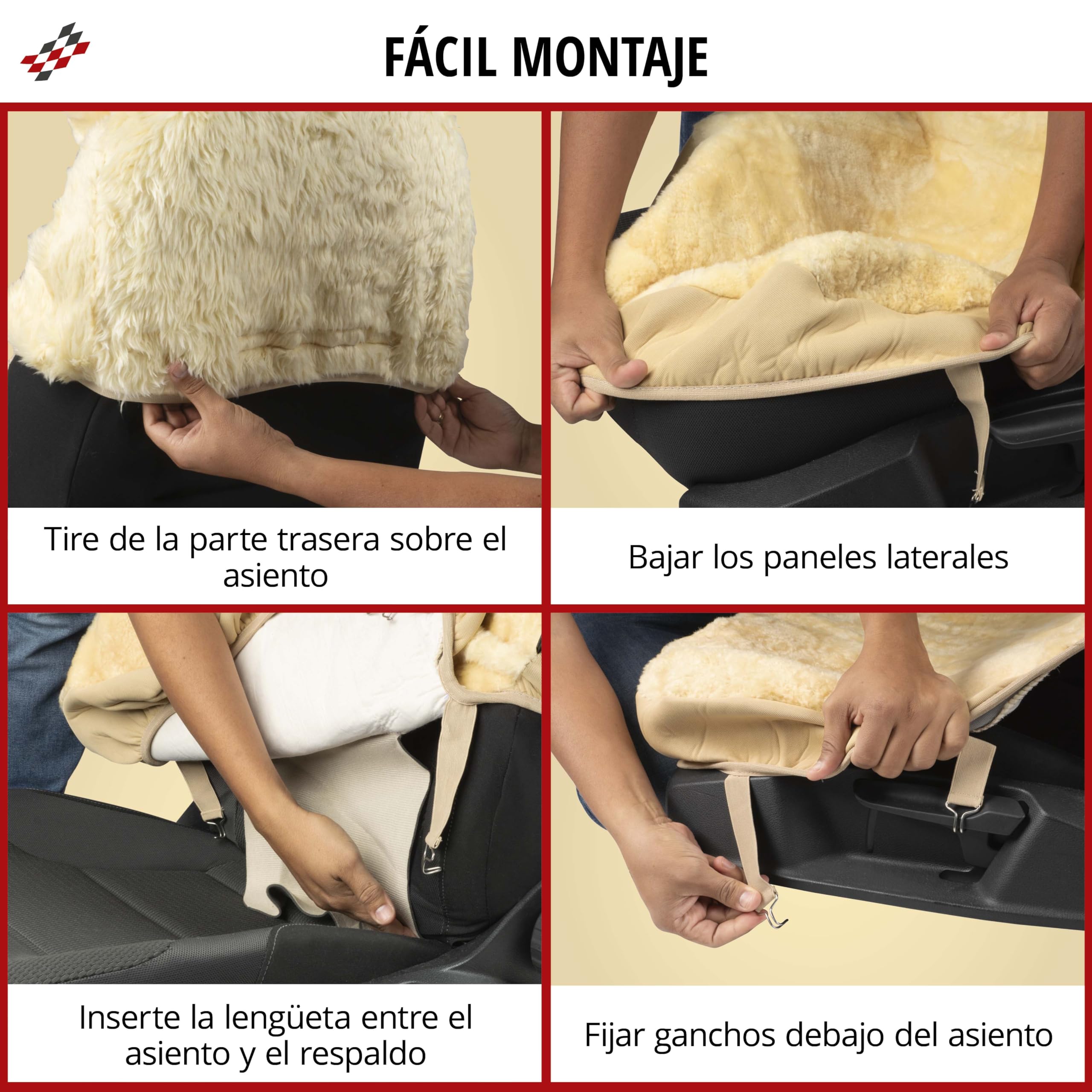 Walser Funda de Asiento de Coche de Piel de Cordero Zoya, Funda de Asiento 100% Piel de Cordero para Coche, Cubierta de Cuero de Oveja de 1 Pieza para los Asientos Delanteros del Auto Beige