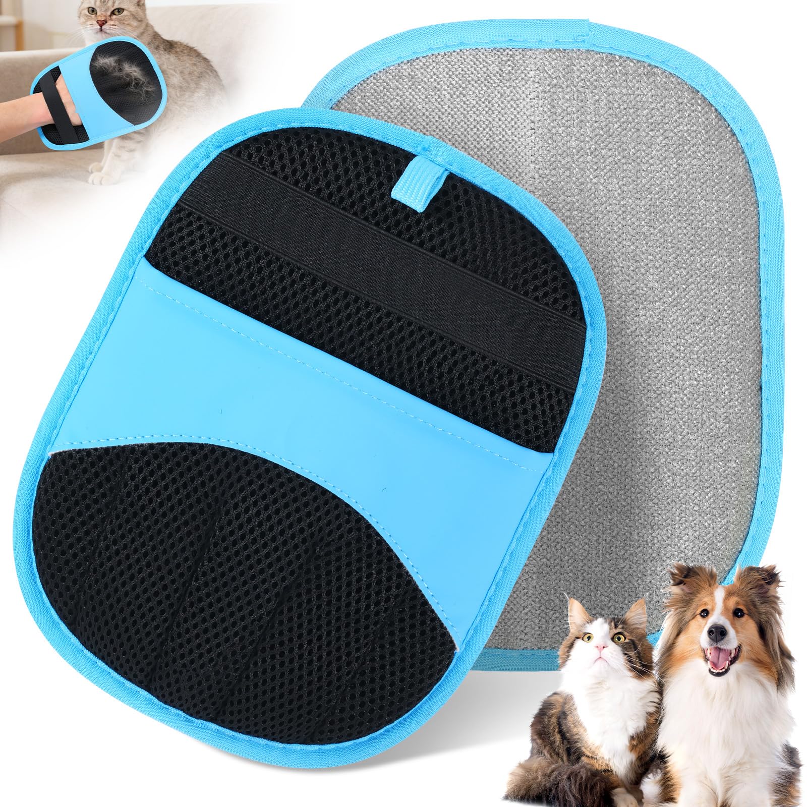 FOPPLA Pet Hair Removal Glove 2 Pack, Double-Sided, Electrostatic Reusable Fur Remover for Dogs and Cats, Five-Finger Deshedding Grooming Tool for Clothes, Sofa, Carpet, Car Interior, Pet Supplies