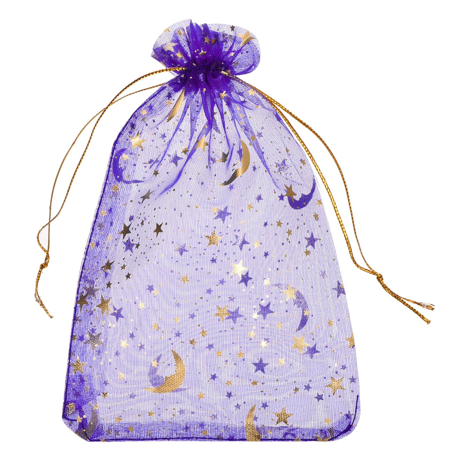 sourcing map Organza Bag 5" x 7", Sheer Moon Star Mesh Bags Drawstring Gift Bags Bulk Party Favor Bag Jewelry Pouches for Wedding Candy Valentines (Purple-Gold, Pack of 50) โ image 1