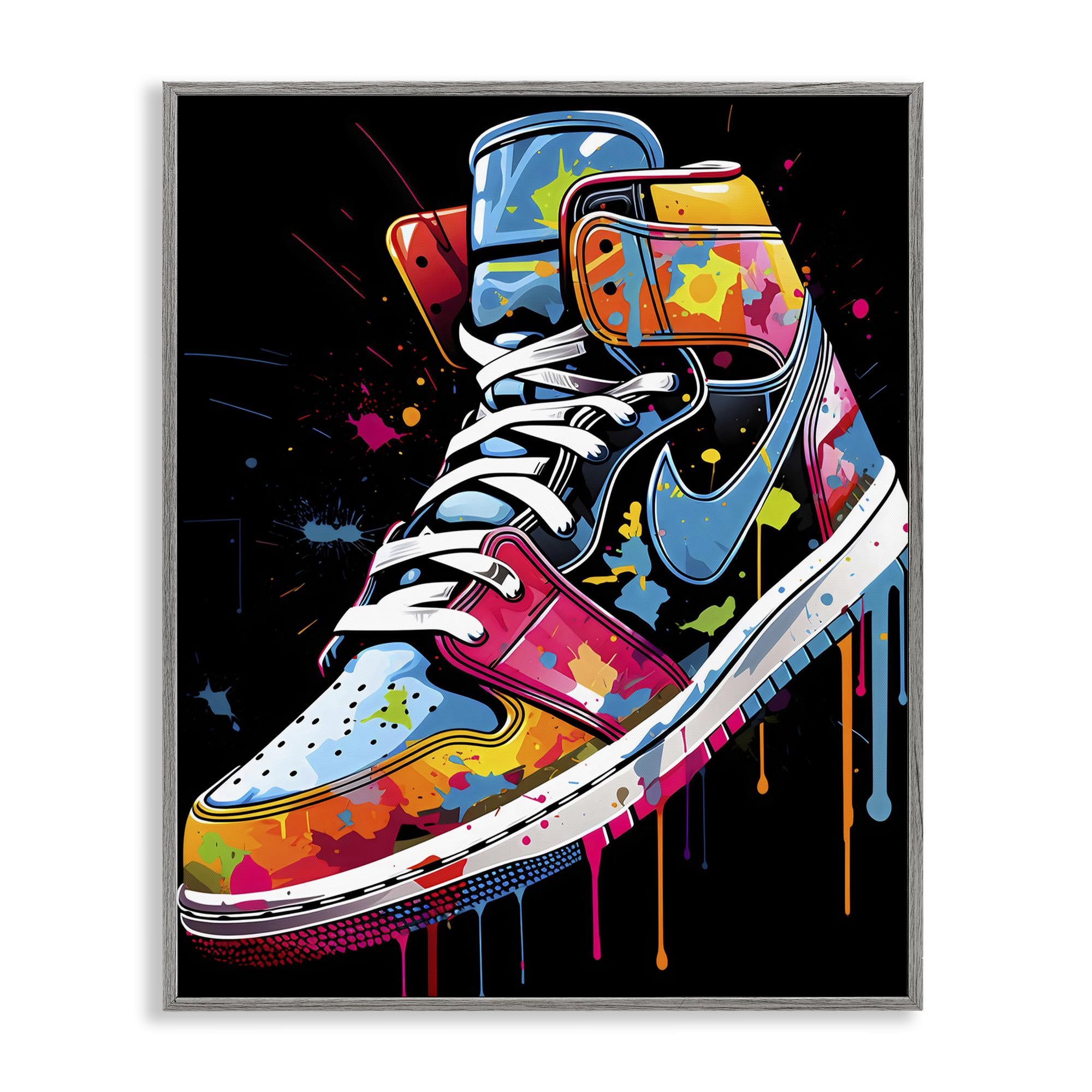 Stupell Industries Vibrant Graffiti Sneaker 'Graffiti Sneaker On Black'| Framed Giclee Art