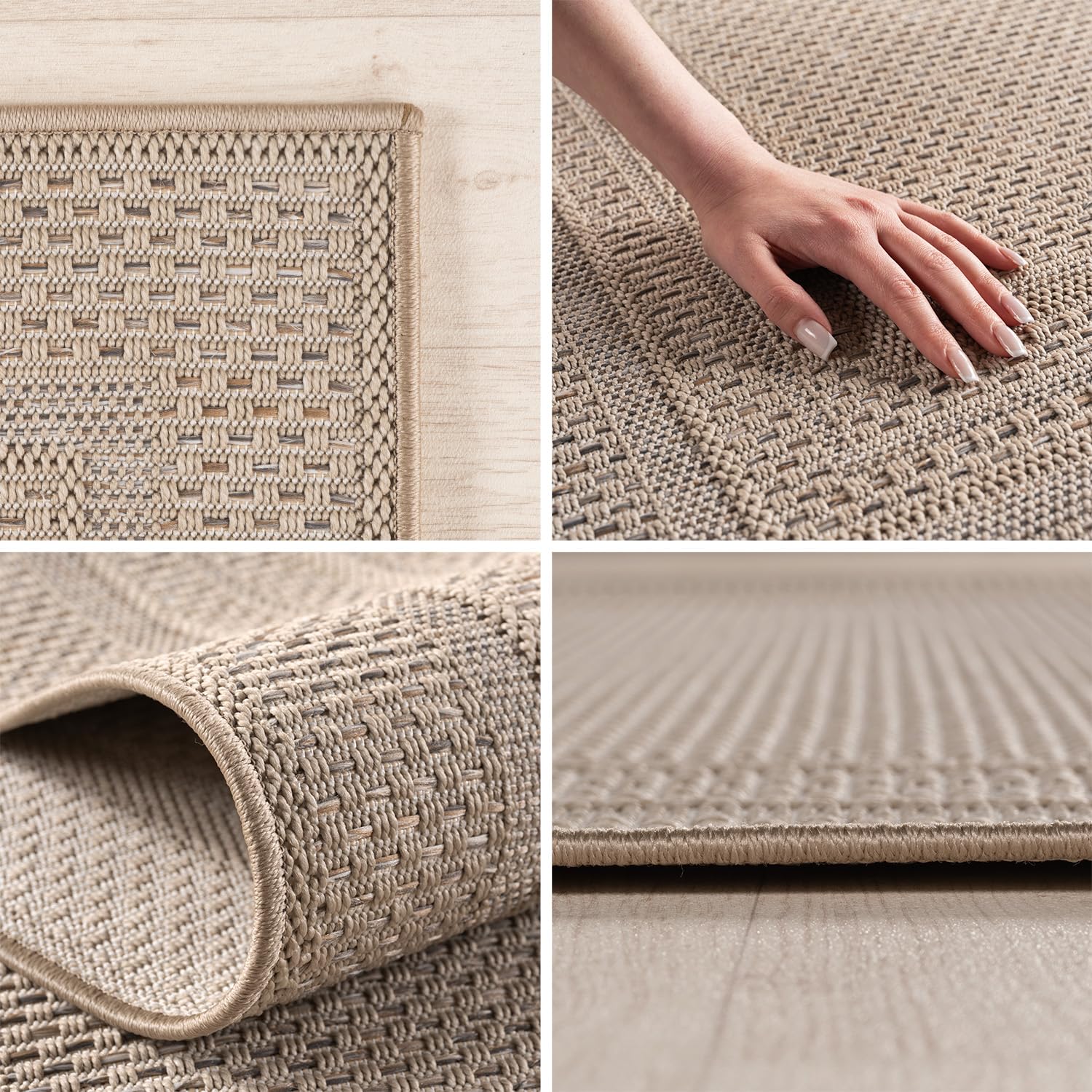 Teppium Tapis d'extérieur Beige 200x290 cm, résistant aux intempéries et aux UV, idéal pour la Cuisine, Le Balcon, la terrasse, Design uni avec Bordure