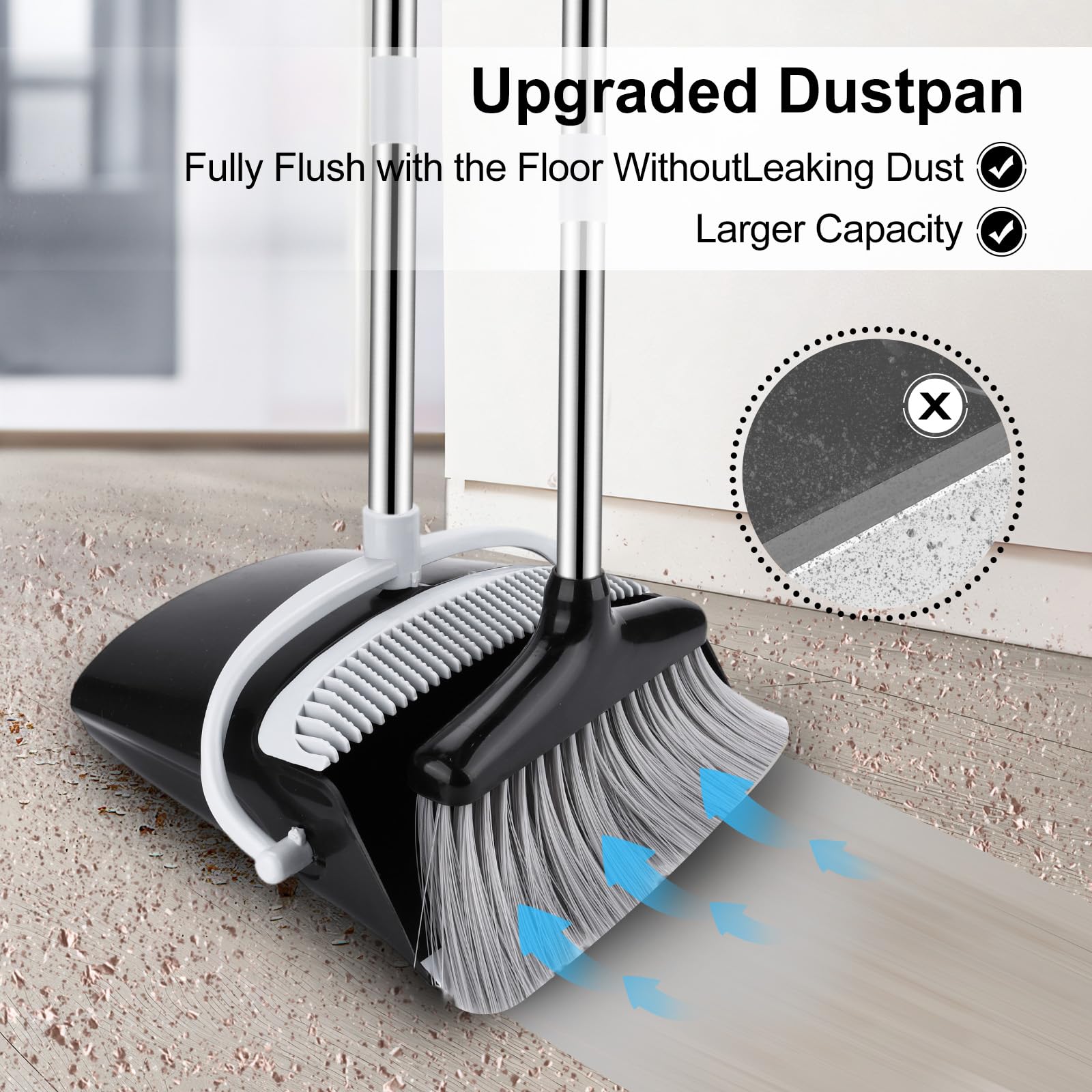 Scopa alta con Manico Estendibile a 123 cm – Set Scopa e Paletta,Kit Pulizie Leggero per Interni/Esterni,Cucina,Garage – scopa e paletta salvaspazio,con Design Moderno in Nero e grigio