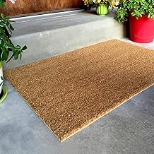 Onlymat Natural Plain Coir Doormat (Beige) Long Lasting, Heavy Duty Thick Entryway Rug with Plain Design for Indoor & Covered Door Entrances 30 X 60 Cm, Large Rectangle
