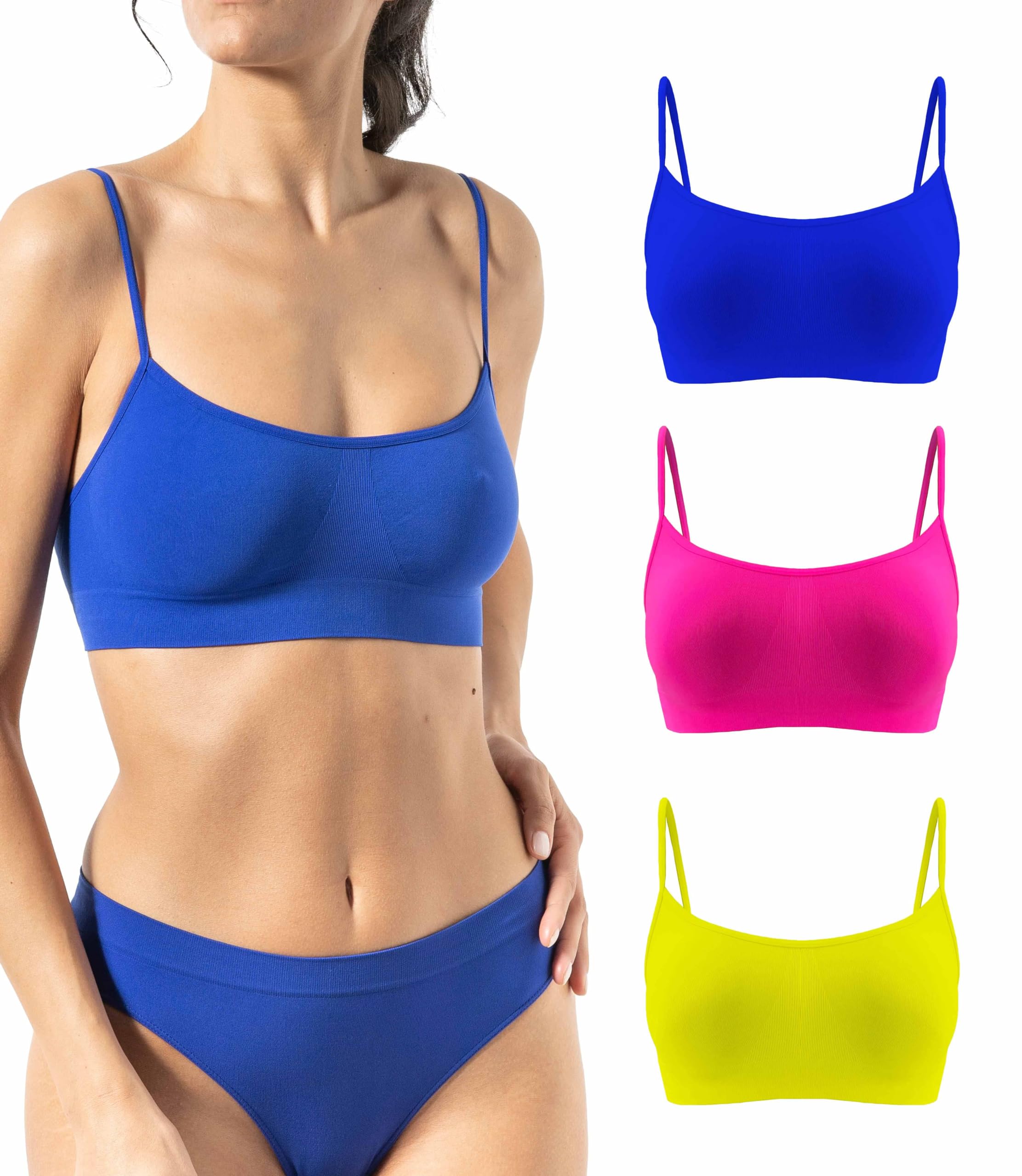 Risalti Reggiseno Senza Ferretto Spalla Stretta 3 pz - Bralette Donna in Microfibra, Brassiere Top Donna, Reggiseno Donna Elasticizzato, Intimo Donna, Senza Cuciture - Made in Italy