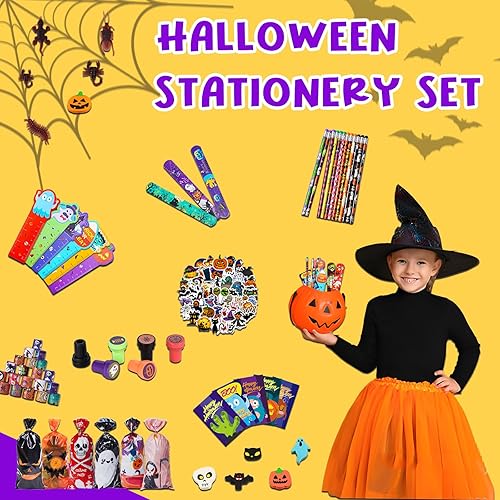 Miniatura 7 de Juego de 436 piezas de 24 artículos de papelería surtidos de Halloween, regalos de fiesta de Halloween para niños, suministros de premios de aula de