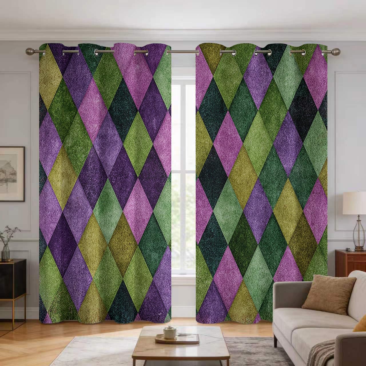 Rideaux motif vintage géométrique occultants pour fenêtres de chambre et cuisine