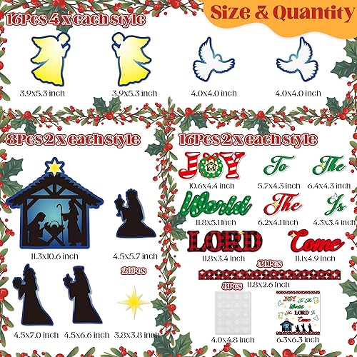 Miniatura 2 de Juego de 90 piezas de decoración de tablón de anuncios cristiano de Navidad con texto en inglés "Joy to the World The Lord is Come" Christmas