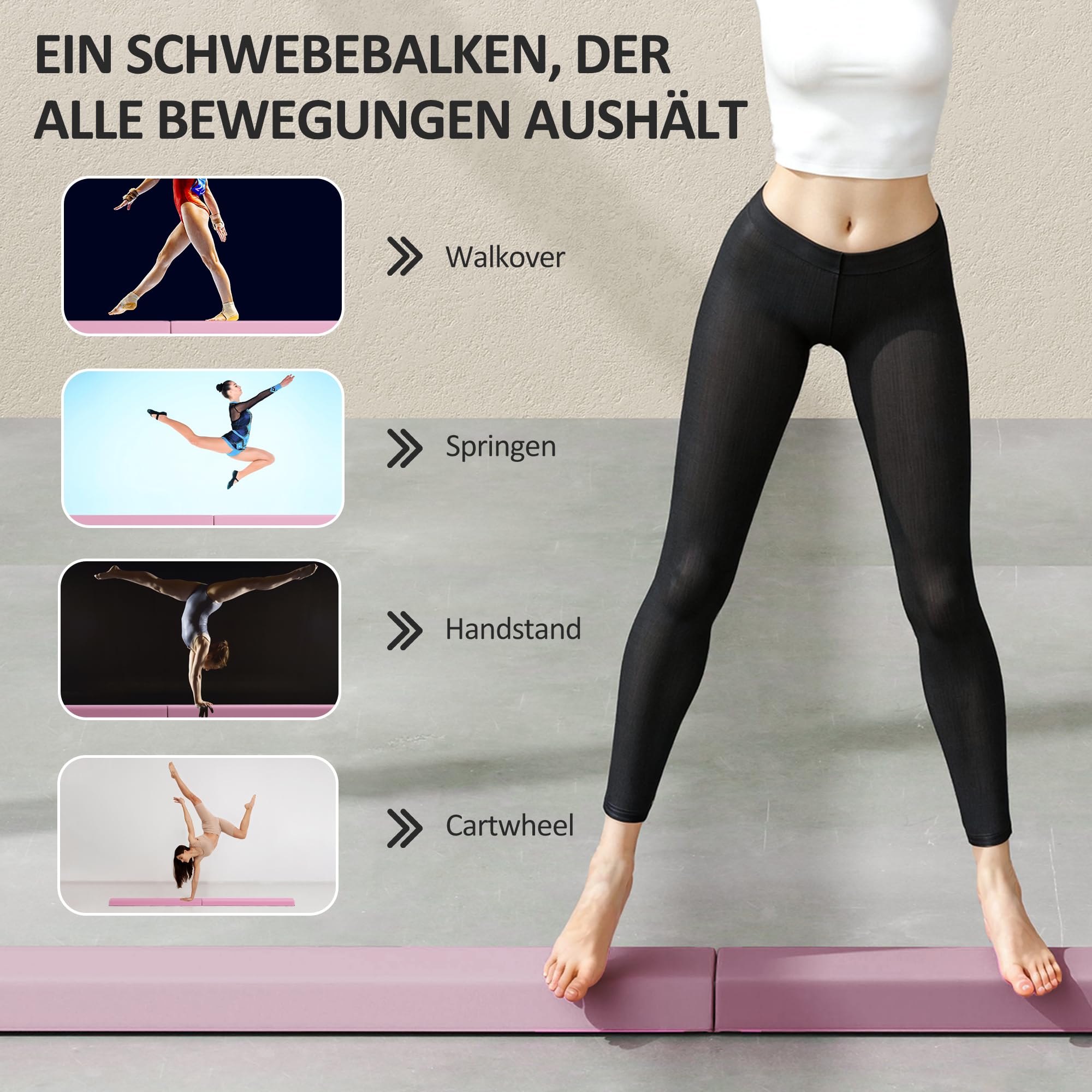 SPORTNOW 236 cm Klappbarer Schwebebalken, tragbar Turnbalken, rutschfest Balance Beam, Turn- und Balancierbalken bis 80 kg, für Kinder ab 3 Jahre, Indoor & Outdoor
