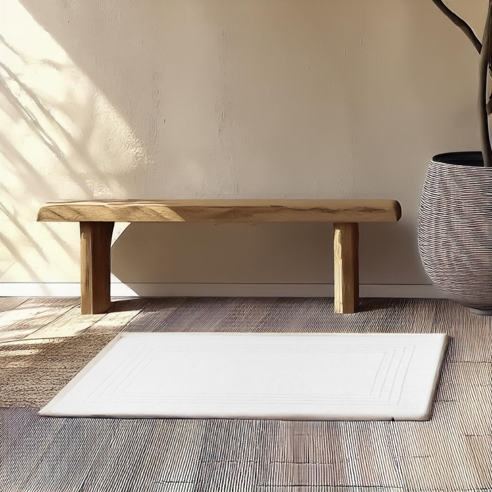 Kinton Crafts Luxury Quick Drying Bath Mats (Pack of 1-50x80cm-1000 GSM)|Premium Cotton|Soft & Durable|Machine Wash|Absorbent Floor Mat for Bathroom|Classic Double Stitched- White