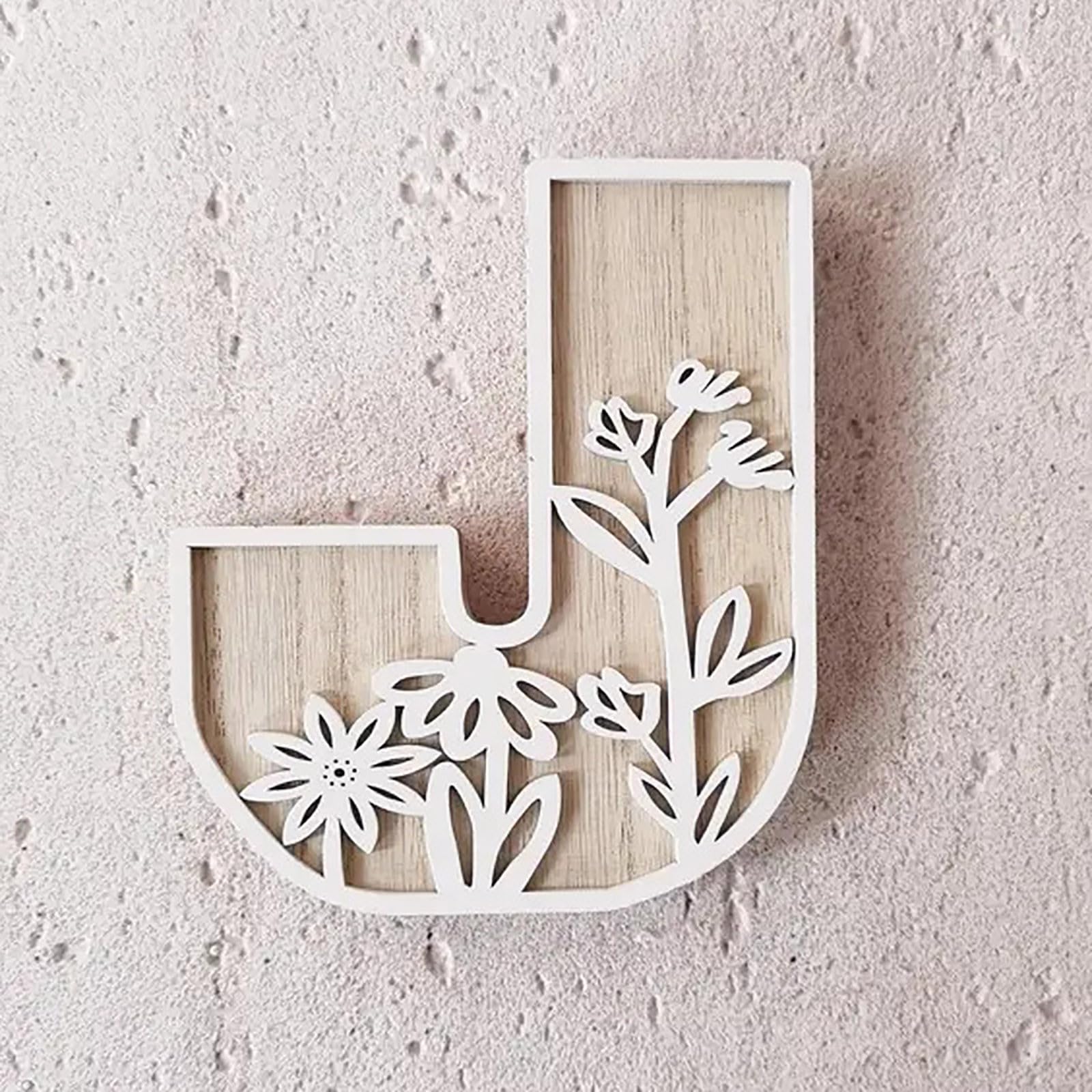 5 26 Letters for Wall Decoration Flowers Can Be Painted on Wood Nursery Letters Wooden Letters for Crafts Name Tags Wedding Home Decoration (J, One Size)