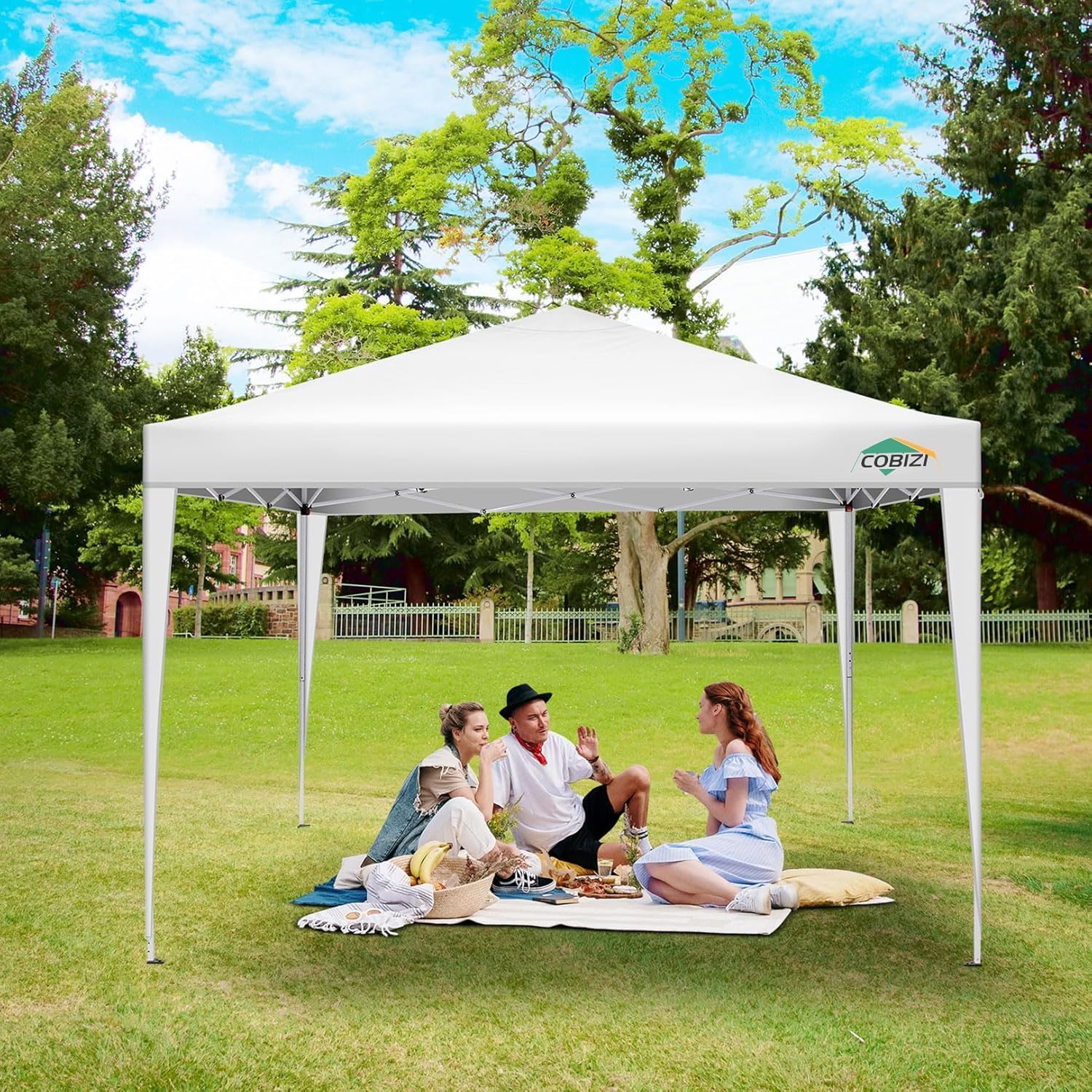 COBIZI 10x10 Pop Up Canopy Tent with 4 Removable Sidewalls, Waterproof Outdoor Commercial Easy Set Up Gazebo Tent Canopy Tents for Party/Exhibition/Picnic with Carry Bag,8 Stakes & 4 Ropes (White