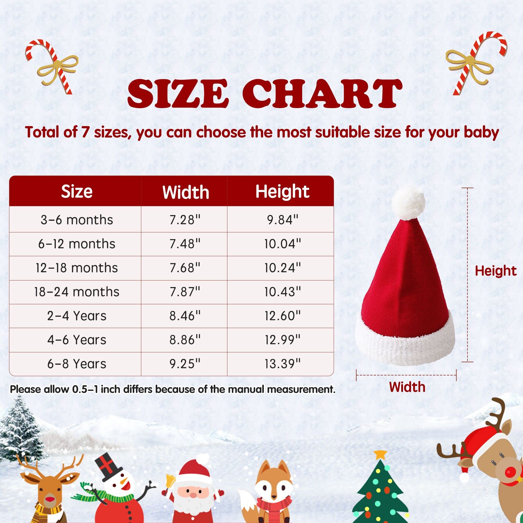 Zando Cappello da Babbo Natale unisex in cotone caldo per bambini, cappello di Natale con piccolo cappello di Babbo Natale cappello invernale rosso Beanie