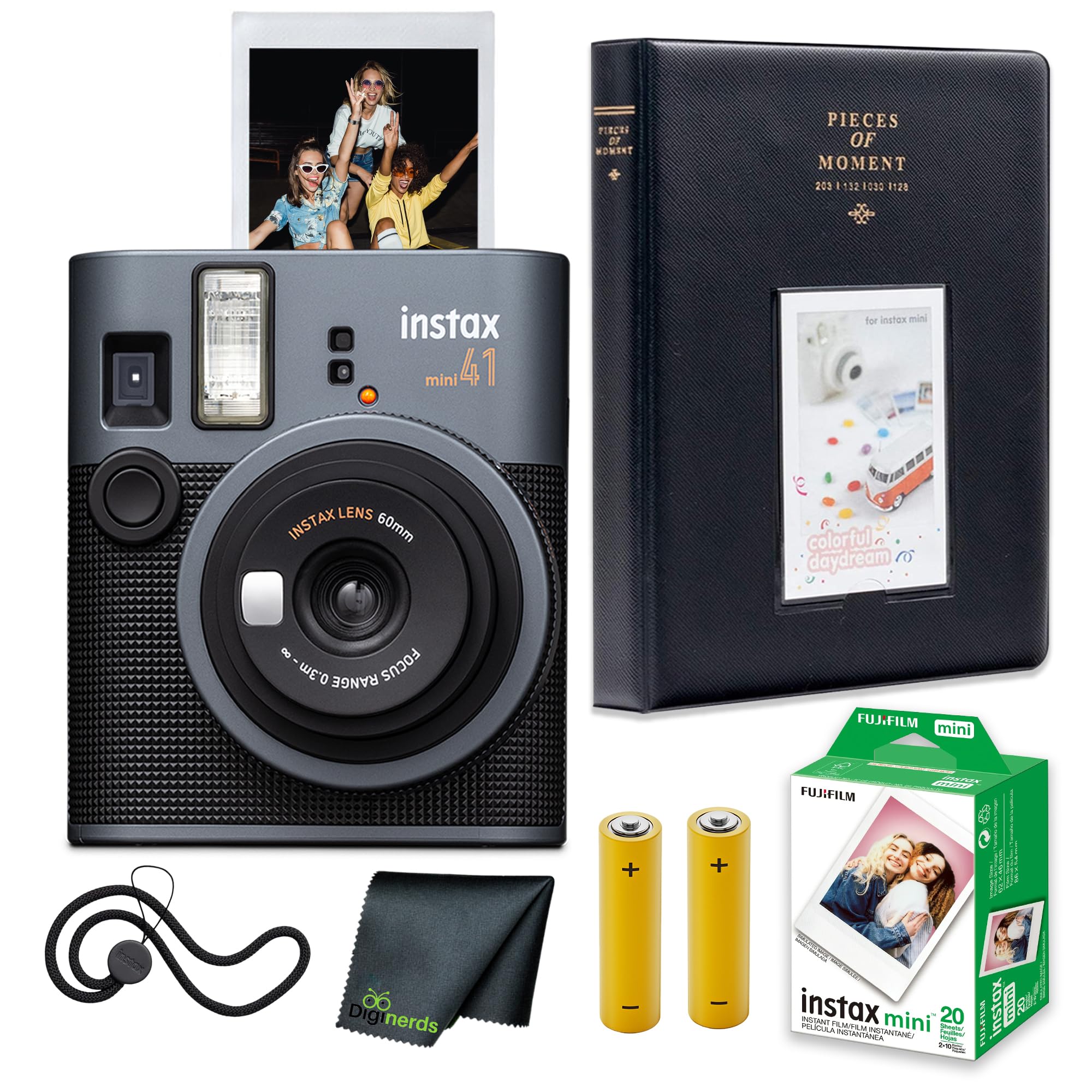 FujiFilm Instax Mini 41 Instant Film Camera Bundle with Fuji Instax-Instant-mini Film Value Pack (20 Sheets) + Photo Album – 64 Pockets + Microfiber