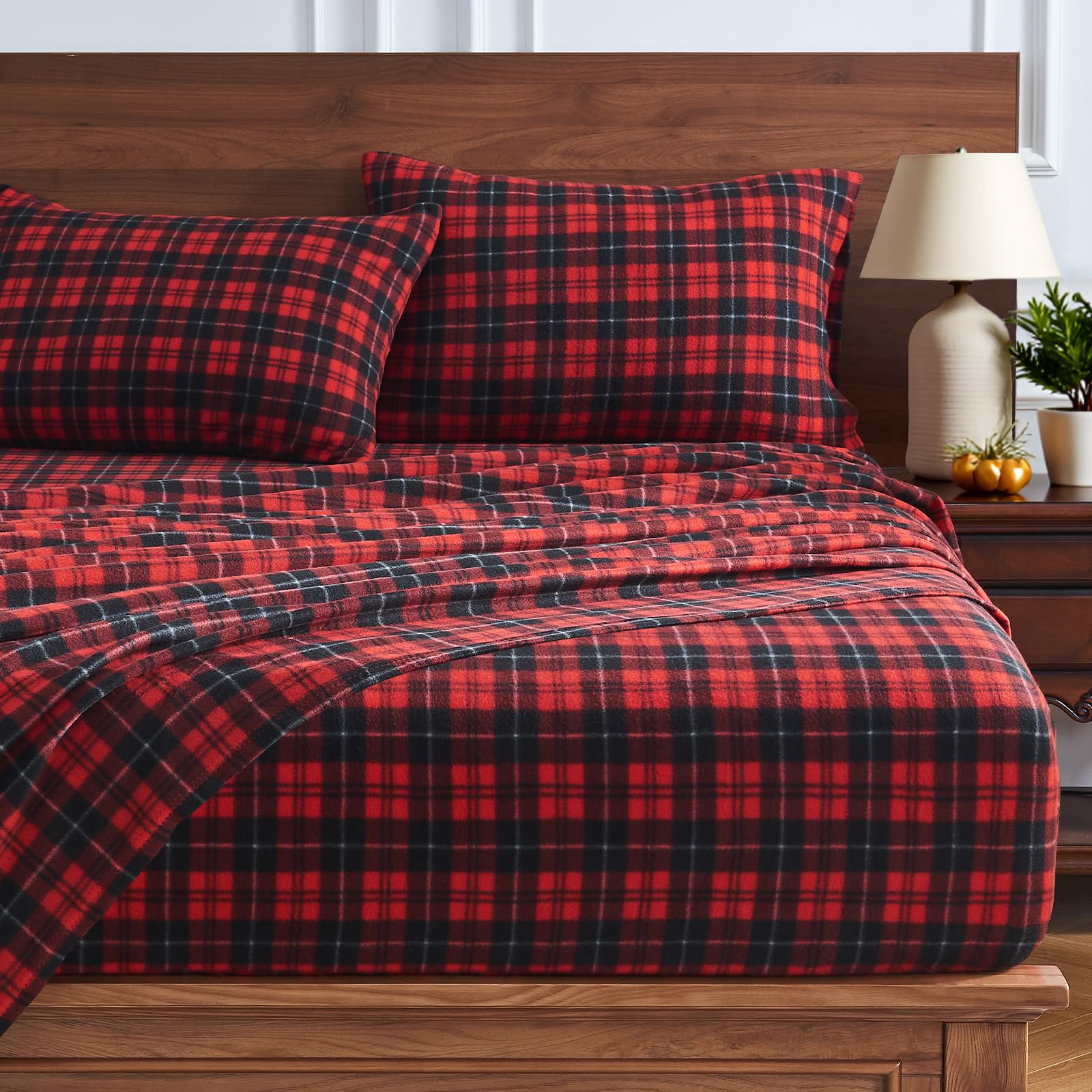 HYPREST Flannel Sheets King Size Red Plaid