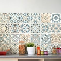 Baldosa Pared Ambiance 24 Pegatinas de Azulejos | Vinilo Decorativo Autoadhesivo baldosas de Cemento – Stickers Mosaico alicatado Sala de baño y Cocina - Adhesivos de Pared Azulejos – 15 x 15 cm – 24 Unidades