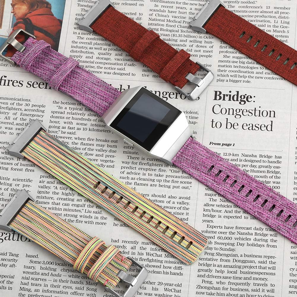 OenFoto Sport Bands Compatible Fitbit Ionic, Adjustable Nylon Wristband Replacement Watch Band Strap Accessory Bracelet for Fitbit Ionic Smart Watch, Large Small
