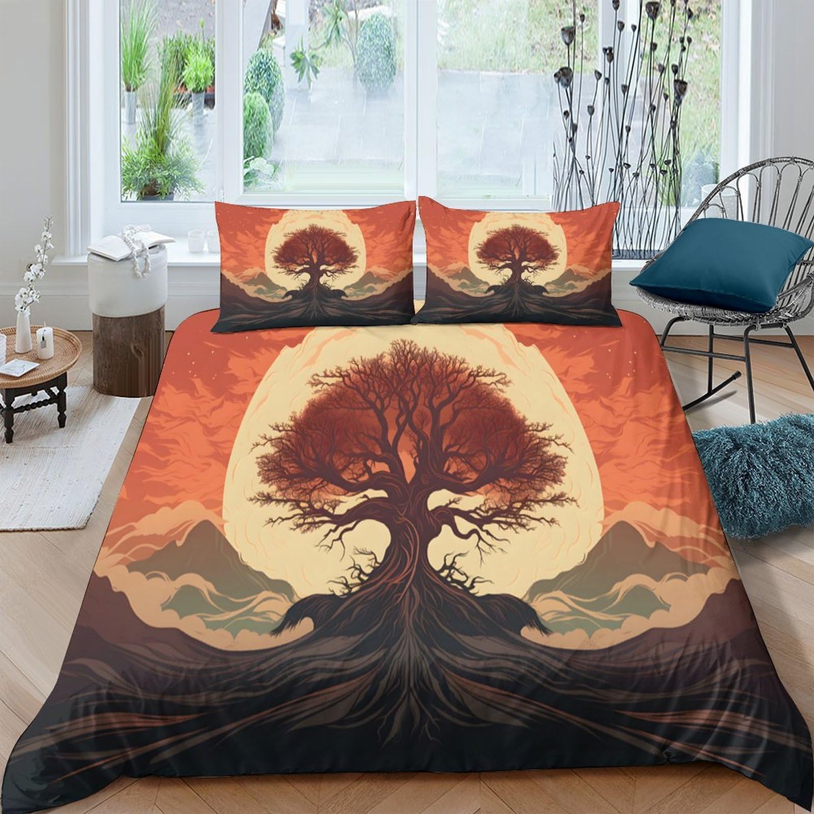 Ctjqhvkz Style-2 3D Printed Sunset Tree Fitted Sheet Microfiber Autumn Mountain Bed Cover For Bedroom Guest Room Mattress Decor Single（135X200cm）