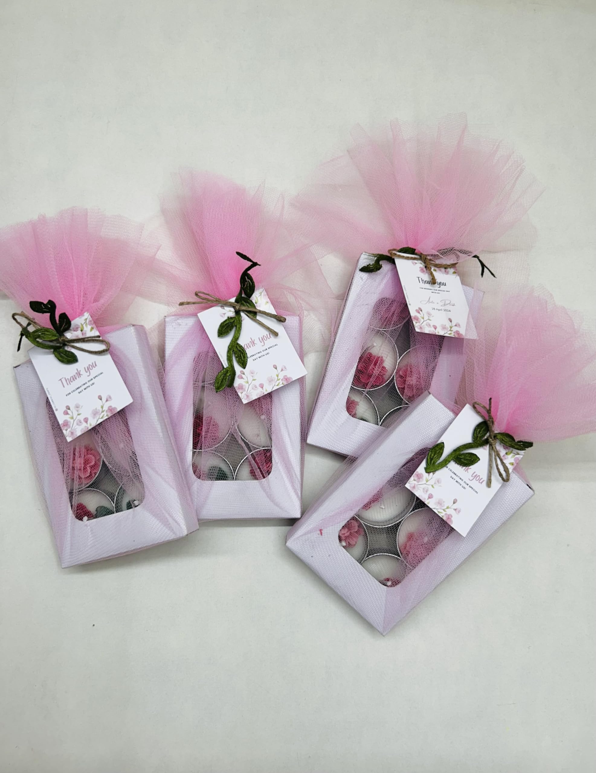 Yellow Petal Flower Tealight Candles Gift Set, Pack of 6, Vanilla Scented, (Pink Colour) Packed in net with Thank You Tag (8 Set)-image-31