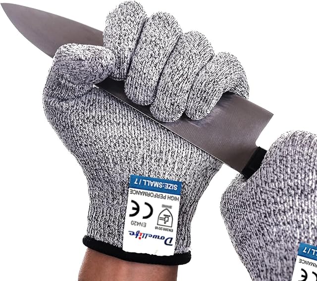 Dowellife Gants résistants coupés Niveau de qualité alimentaire 5 Protection, sécurité Gants de cuisine pour la découpe d'huîtres, le traitement des filets de poisson, le slivage de la Mandolin, la coupe de viande et le carving du bois, 1 Paire (moyenne)